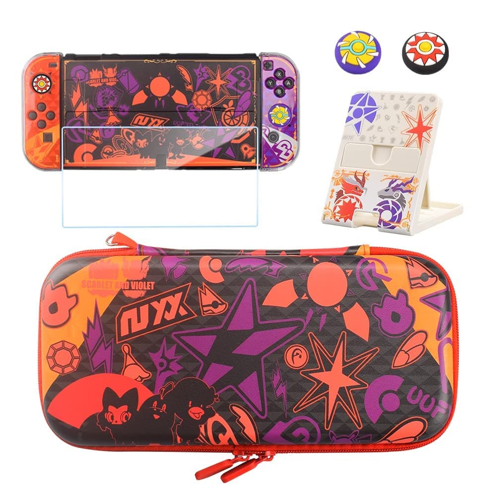 Carrying Case Compatible with Nintendo Switch Oled，Switch Oled Case Cover with Screen Protector,Playstand,Thumb Grip Caps for Nintendo Switch Oled.