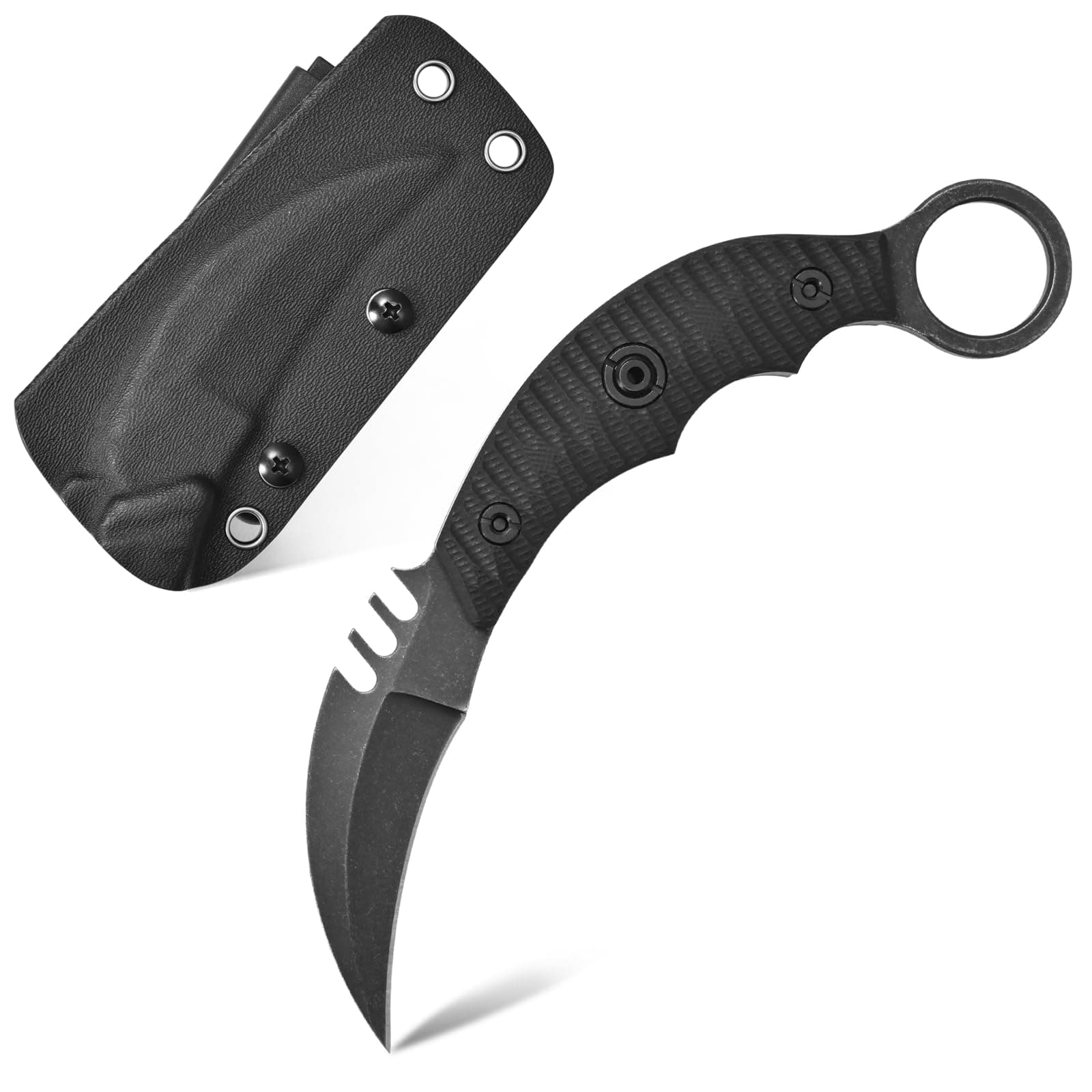 C1396 Fixed Blade Knife, K110 Black Stonewashed Steel Blade Two Tone G10 Handle Claw Teeth Knife for Outdoor Survival Hiking Camping with Kydex Sheath(Black)