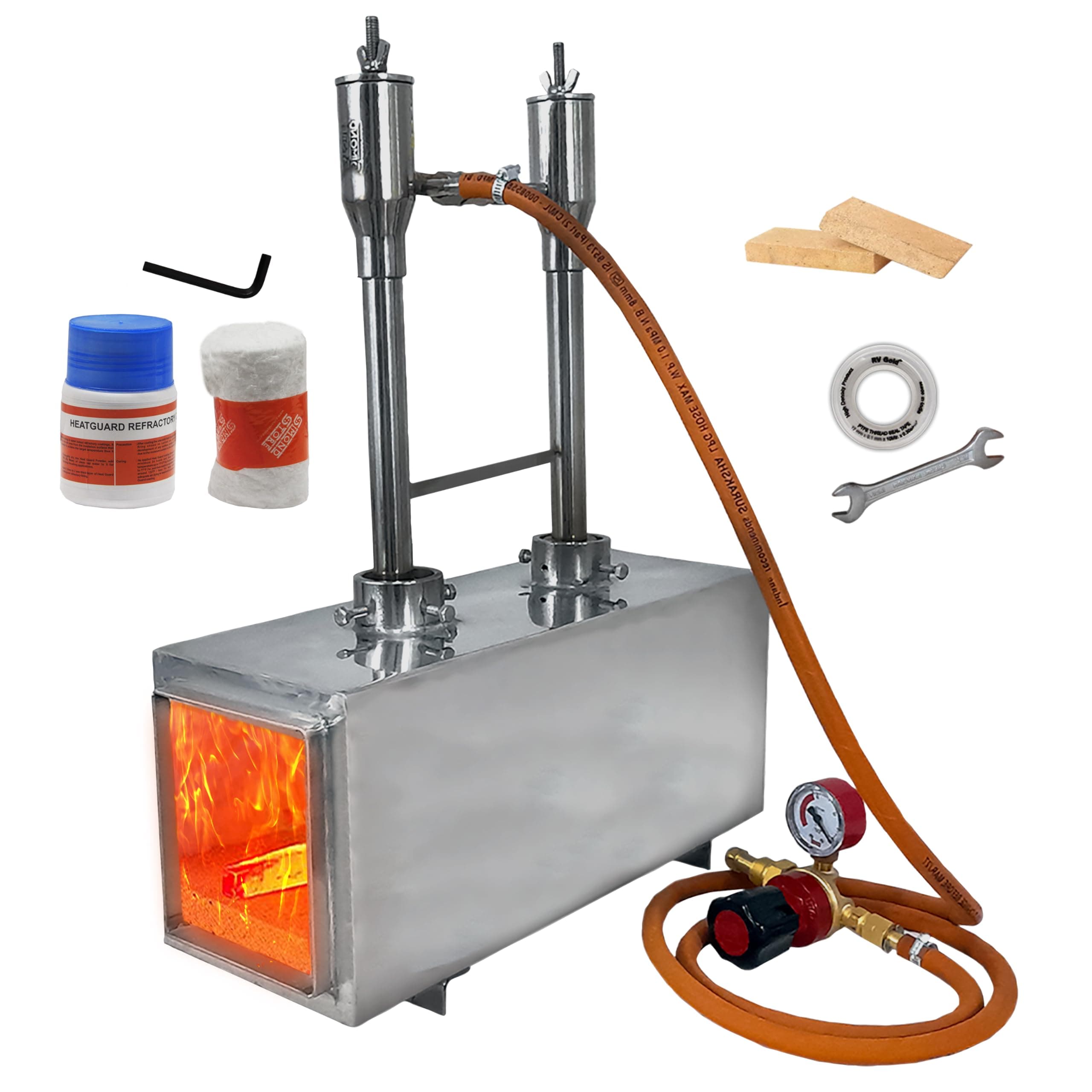 SIMOND STORE Gas Forge for Blacksmithing, Double Burner 2600F Rated, Propane Forge for Blacksmithing Knife Making Farrier Forging Tools Equipment Bladesmithing - Stainless Steel Rectangle Shape Forge