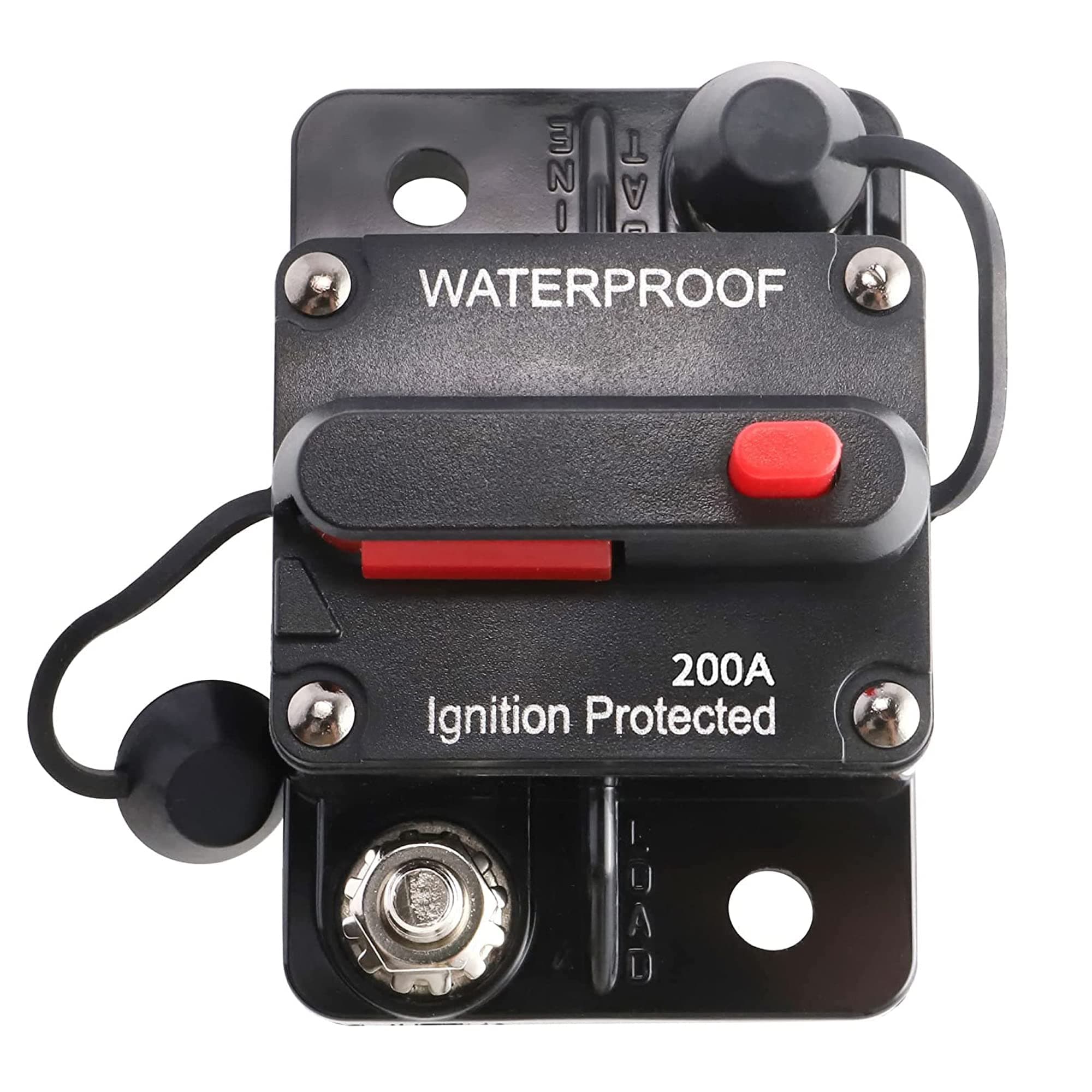RED WOLF 200A Car Audio Inline Circuit Breaker, 2E+2 Amps, Waterproof, Manual Reset, DC 12V-48V