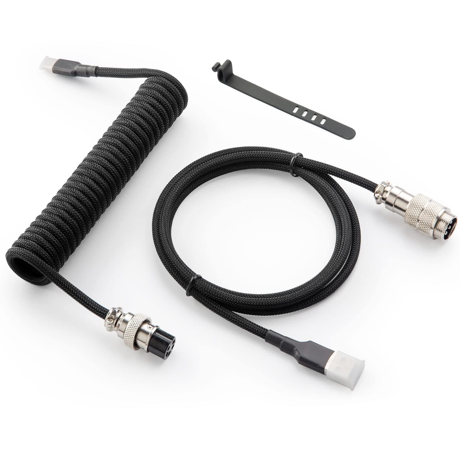 GunMjo Pro Custom Coiled USB C Cable for Gaming Keyboard, Double Sleeve Mechanical Keyboard Cable with Detachable Metal Aviator, 1.5M USB-C to USB-A, Classic Black