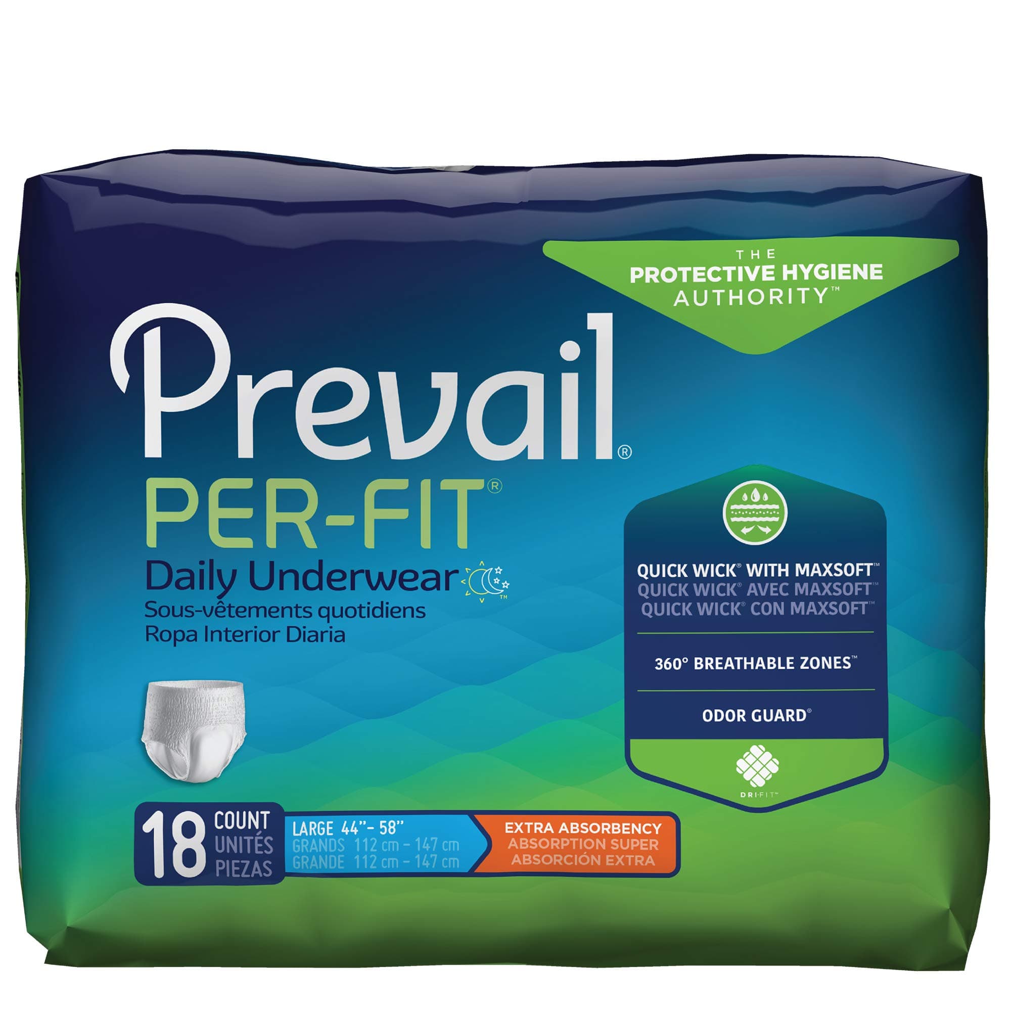 PrevailPer-Fit Extra Absorbency Incontinence Underwear, Large, 18-Count