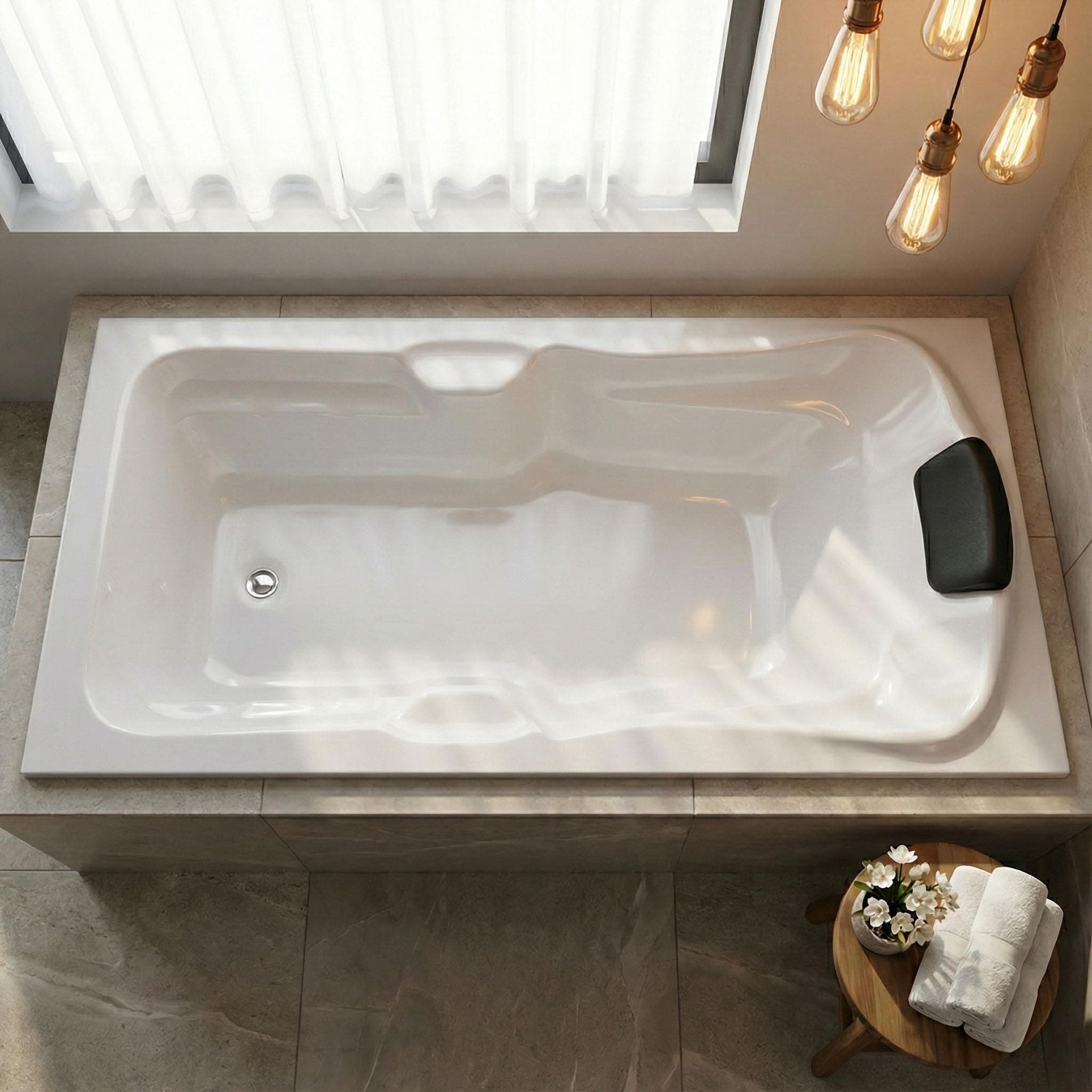Elegant Acrylic 6 feet Rectangular Bath Tub for Adults (with Headrest) (White)