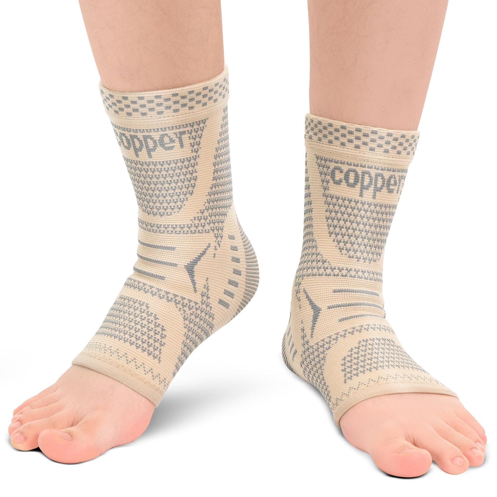 Copper Infused Ankle Brace for Sprained Ankle, Ankle Compression Sleeve Ankle Support for Women & Men, Achilles Tendonitis Brace, Skin Silver, L