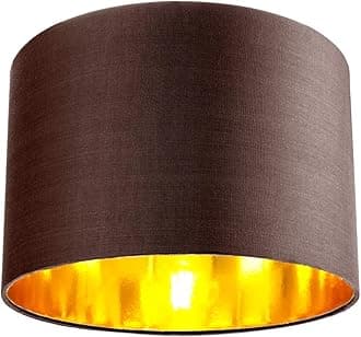 Contemporary and Chic Chocolate Brown Cotton 12" Table or Pendant Circular Drum Lamp Shade with Shiny Copper Inner - 60watt Maximum by Happy Homewares