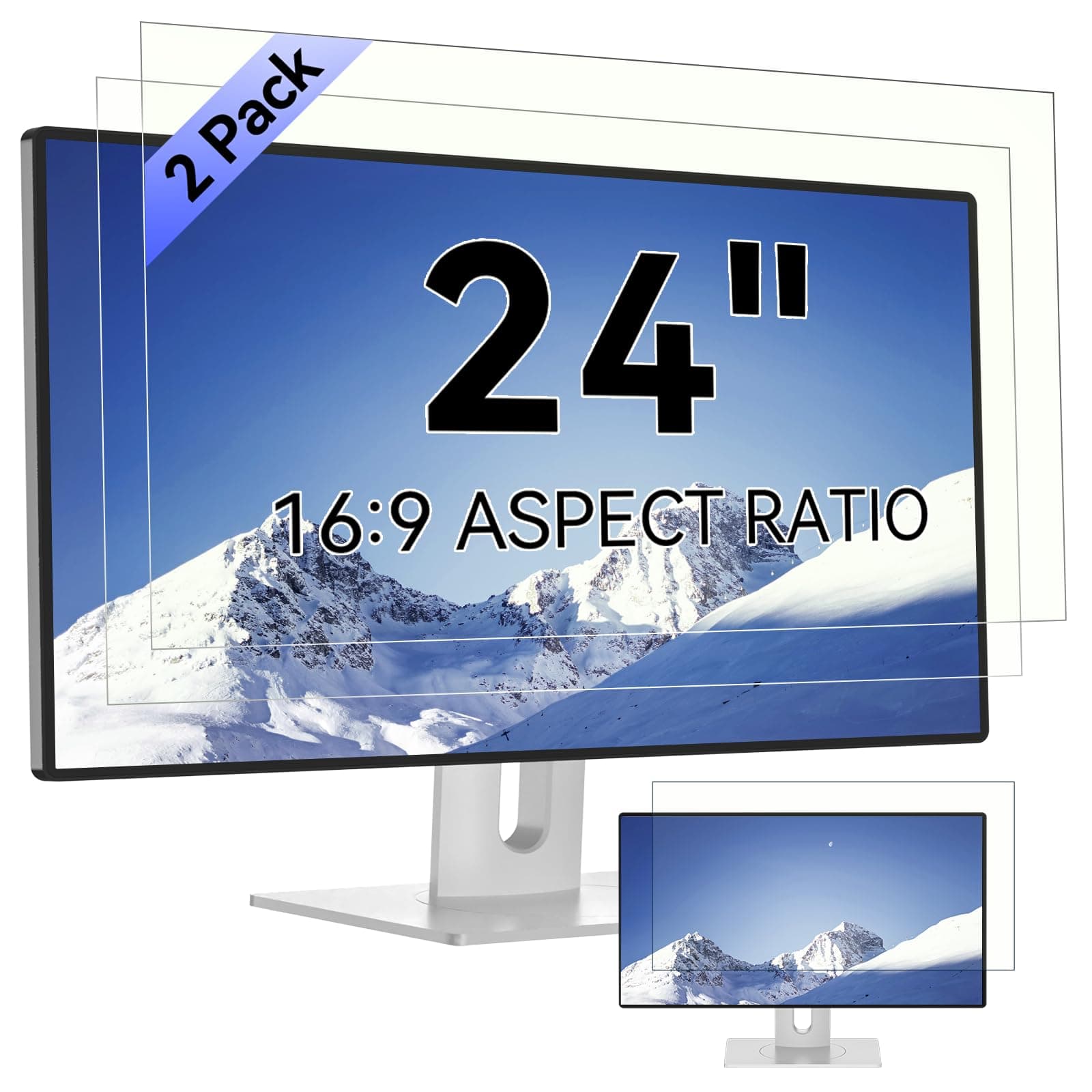 [2-Pack] 24 Inch Computer Blue Light Blocking Screen Protector for 16:9 Widescreen Monitor, Anti Glare Anti-UV Eye Protection Desktop PC LED Monitor Filter, Removable Anti-Scratch Screen Film 24in