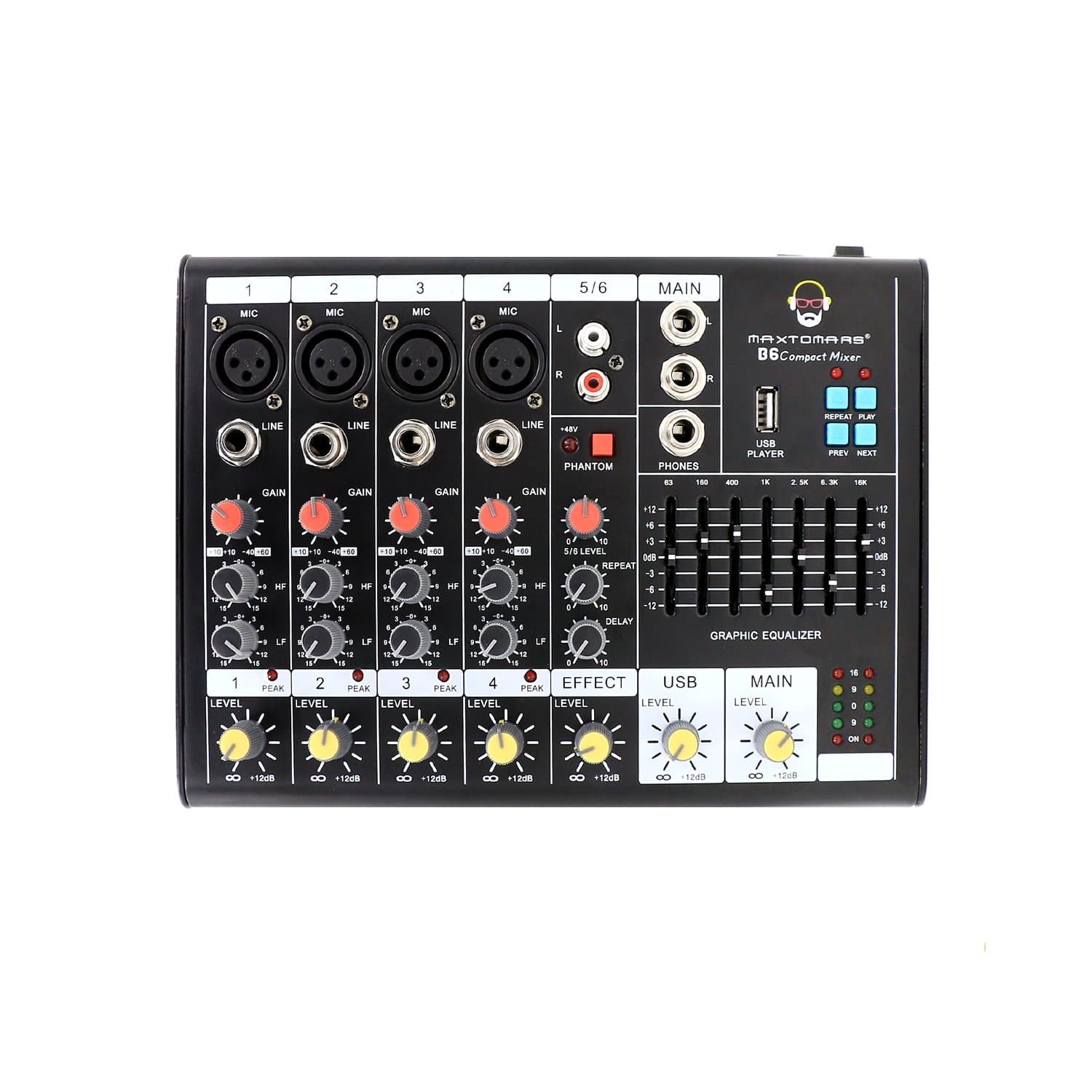 B6 6-Channel Mixer with USB Player, Graphic EQ, Mono Mic / Line & Stereo Mixer