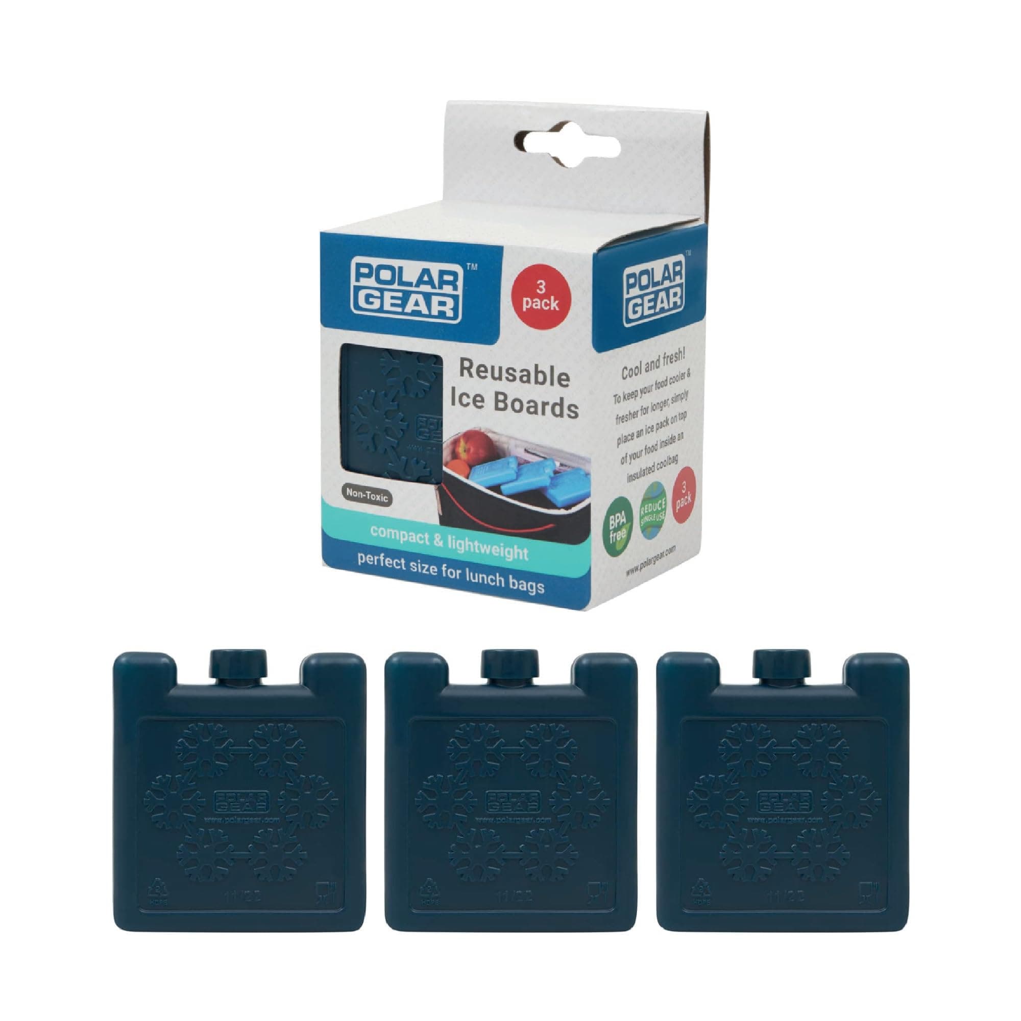 3 Pack 8cm Freezer Blocks Ice Brick – Long lasting Reusable Ice Boards - Cooler Block for Travel Picnic – Just Freeze and place in your Cool Bag Box to keep food & drinks cool – Navy Blue