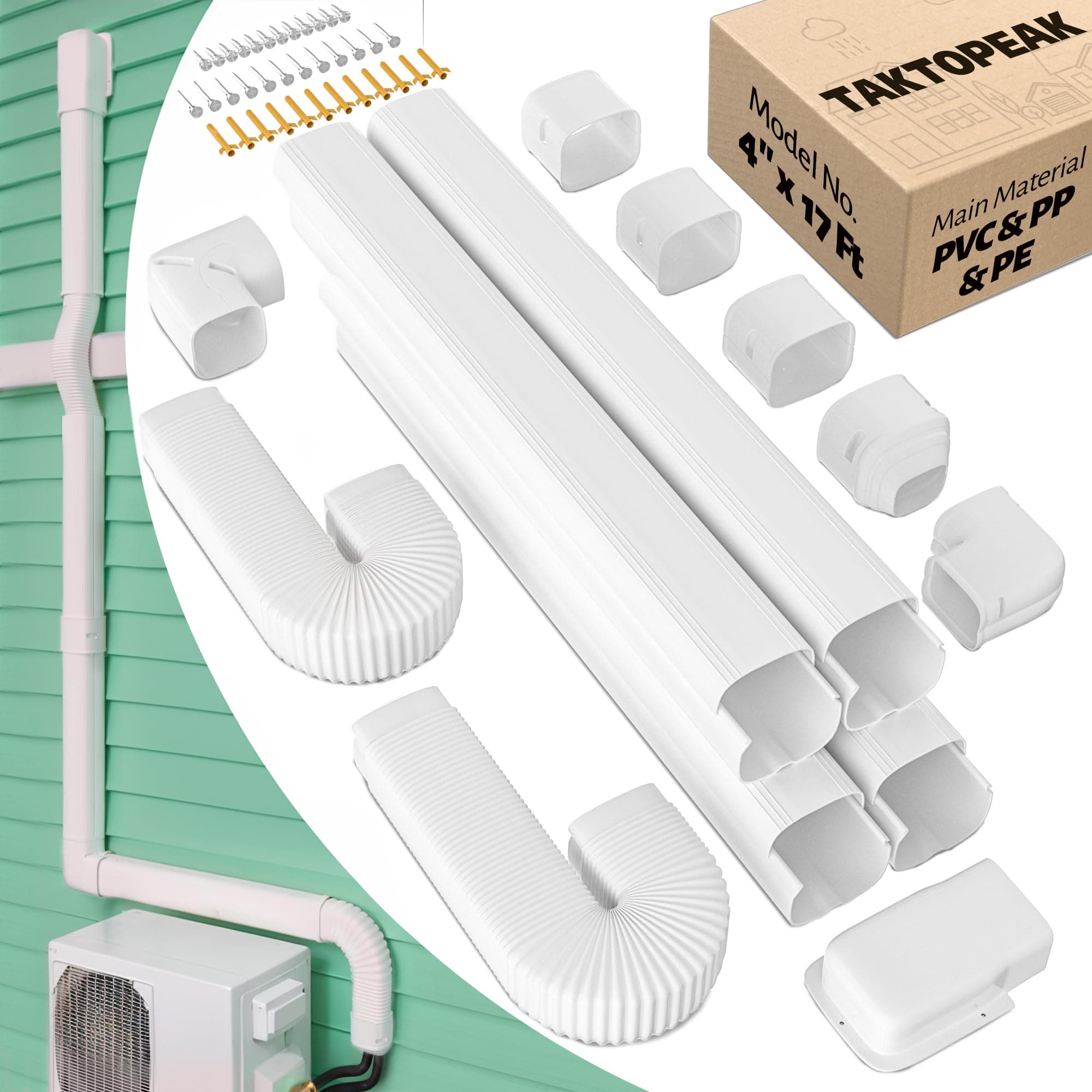 4'' 17 Ft Mini-split Line Set Covers, Line Hide Cover Kit for Mini Split Air Conditioners and Central AC