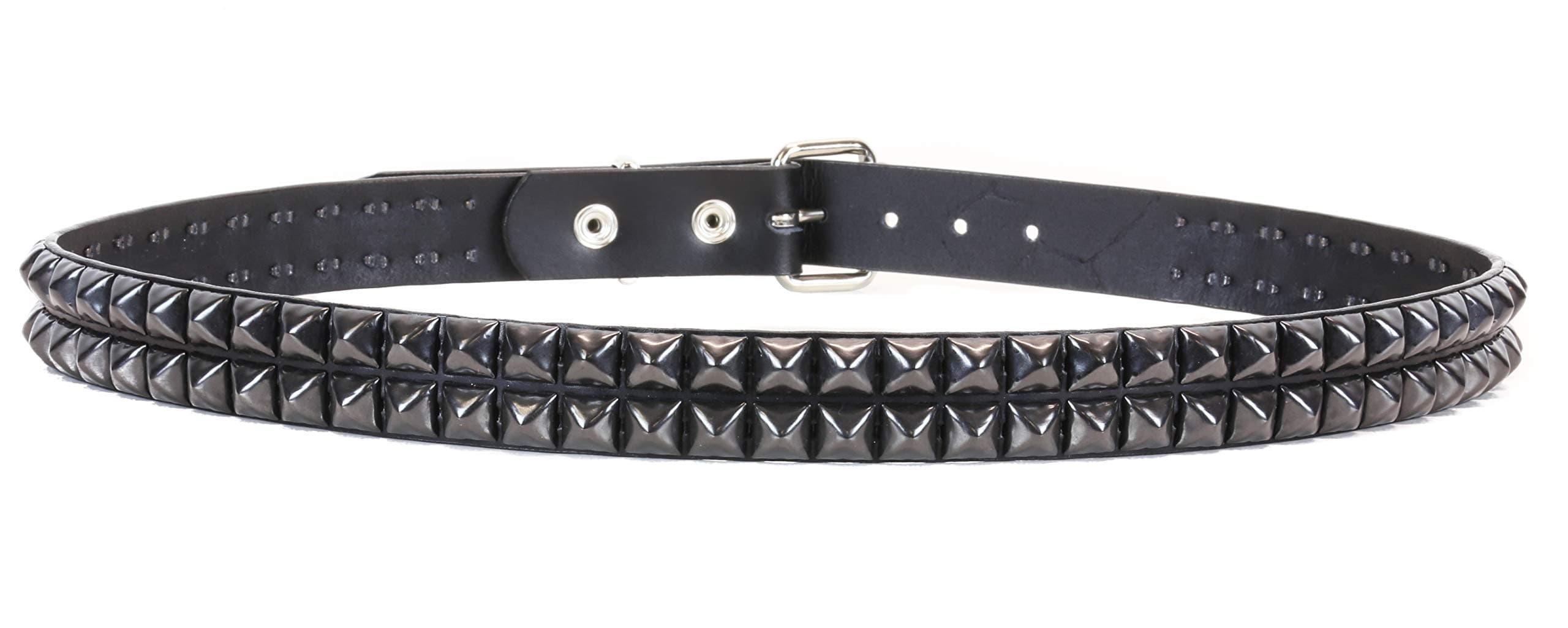 Two Row Black Pyramid Stud Belt Made In USA Genuine Leather Punk Goth Thrash Metal