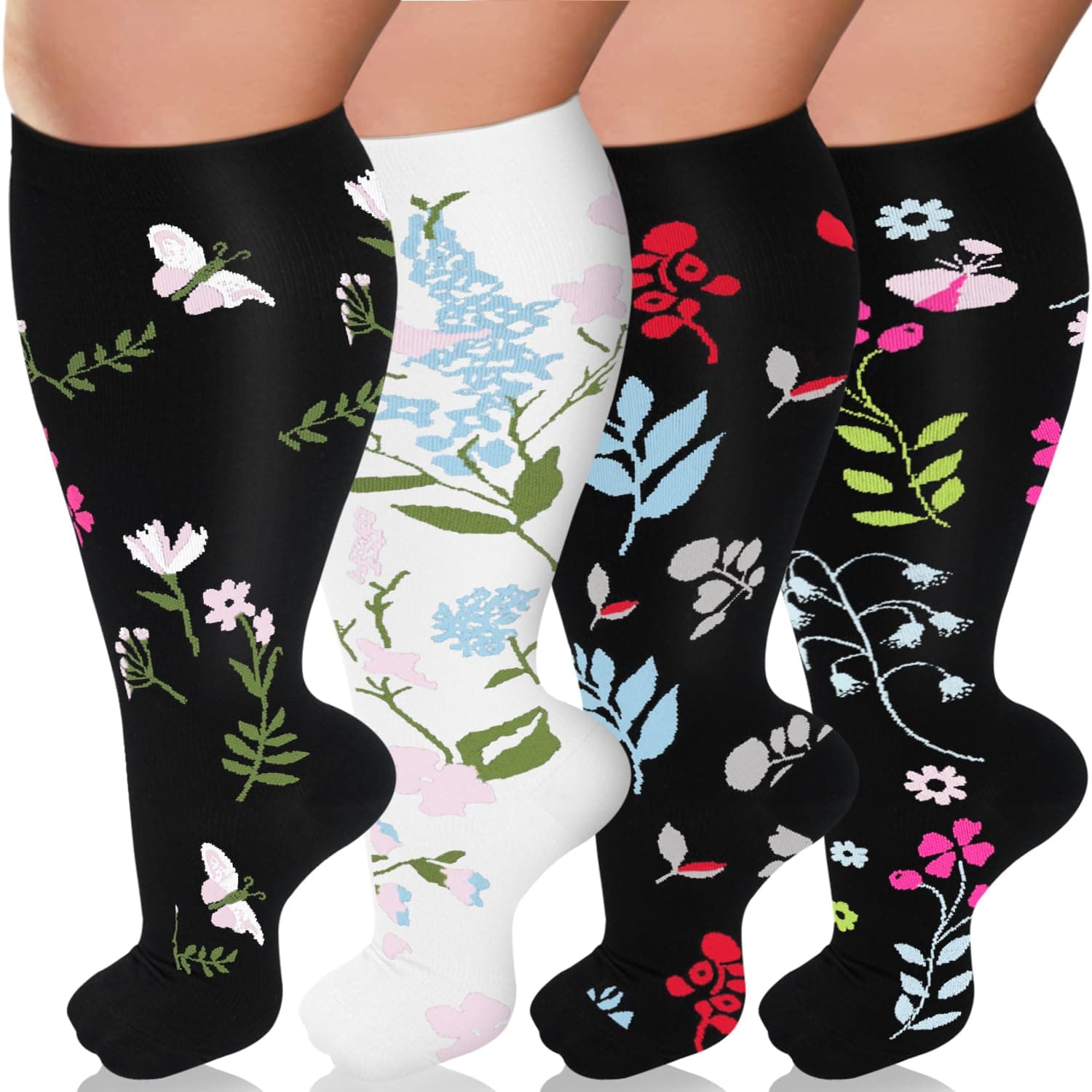 Plus Size Compression Socks for Women & Men 15-20 mmhg Extra Wide Calf Knee High Support Socks for Circulation