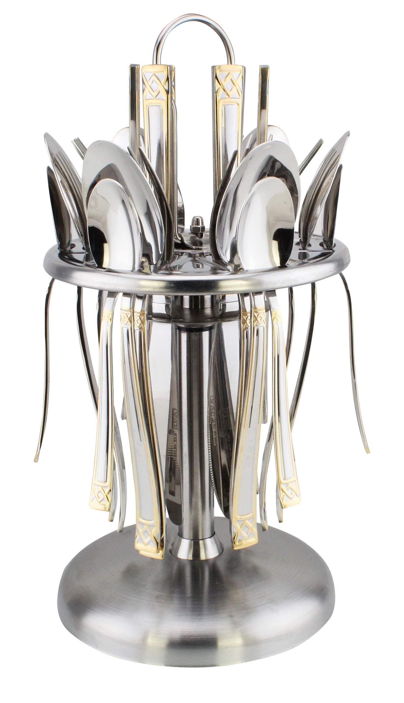 Berger24 Piece Silverware Flatware Cutlery Set With Round Stand, Stainless Steel Includes 6 Knife, Fork, Tea Spoon, Dinner Mirror Polished, Dishwasher Safe