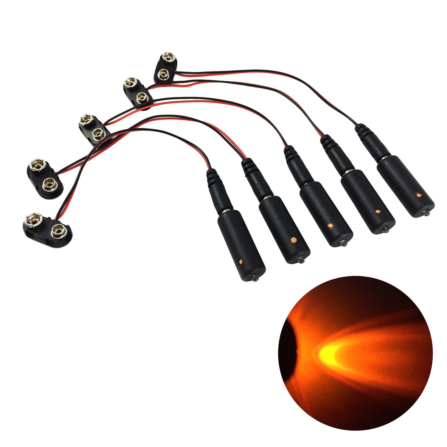 5 Pack Orange Led Micro Effects Lights with 9v Battery Clips for Props Scenery Special Effects