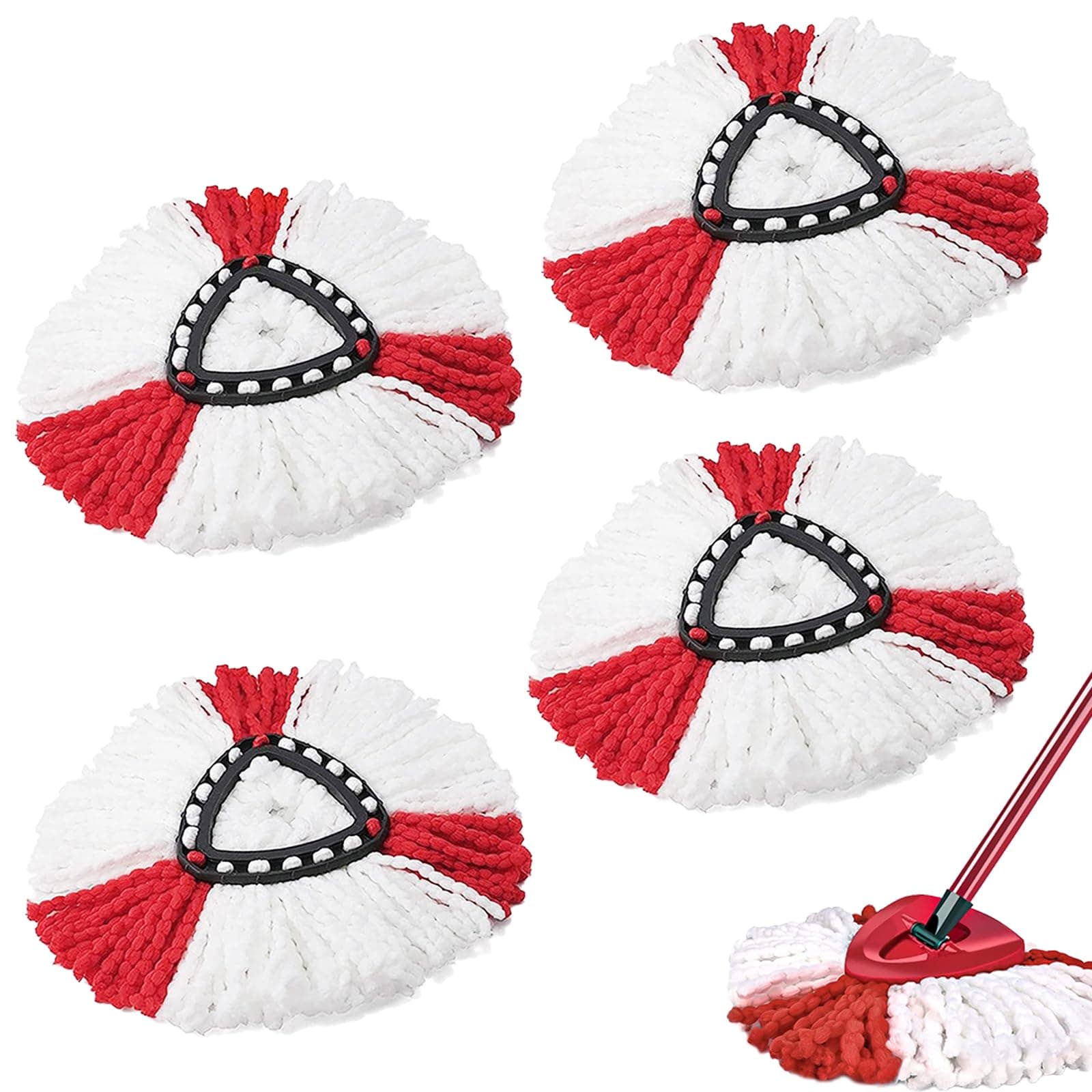 SUPERFA 4Pack Mop Heads Compatible with Vileda Turbo Mop Replacement Head, Microfibre Spin Triangle Mop Heads (Red White)