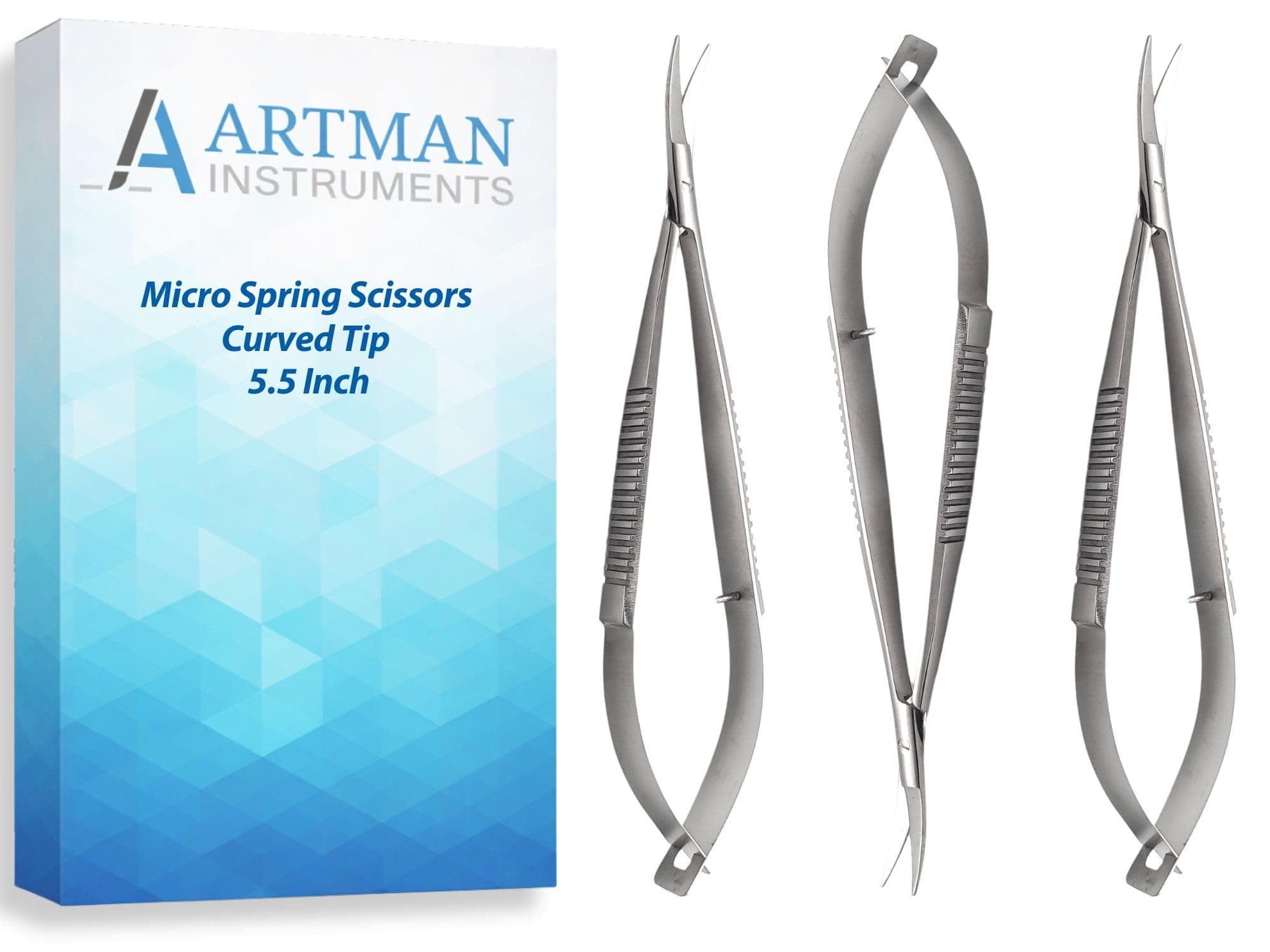 ARTMAN INSTRUMENTS Micro Castroviejo Scissors 5.5" Curved – Set of 3, Micro Stitch & Thread Cutting, Embroidery, Spring Action, Extra Sharp, Squeezable Surgical Scissors for Dental, ENT