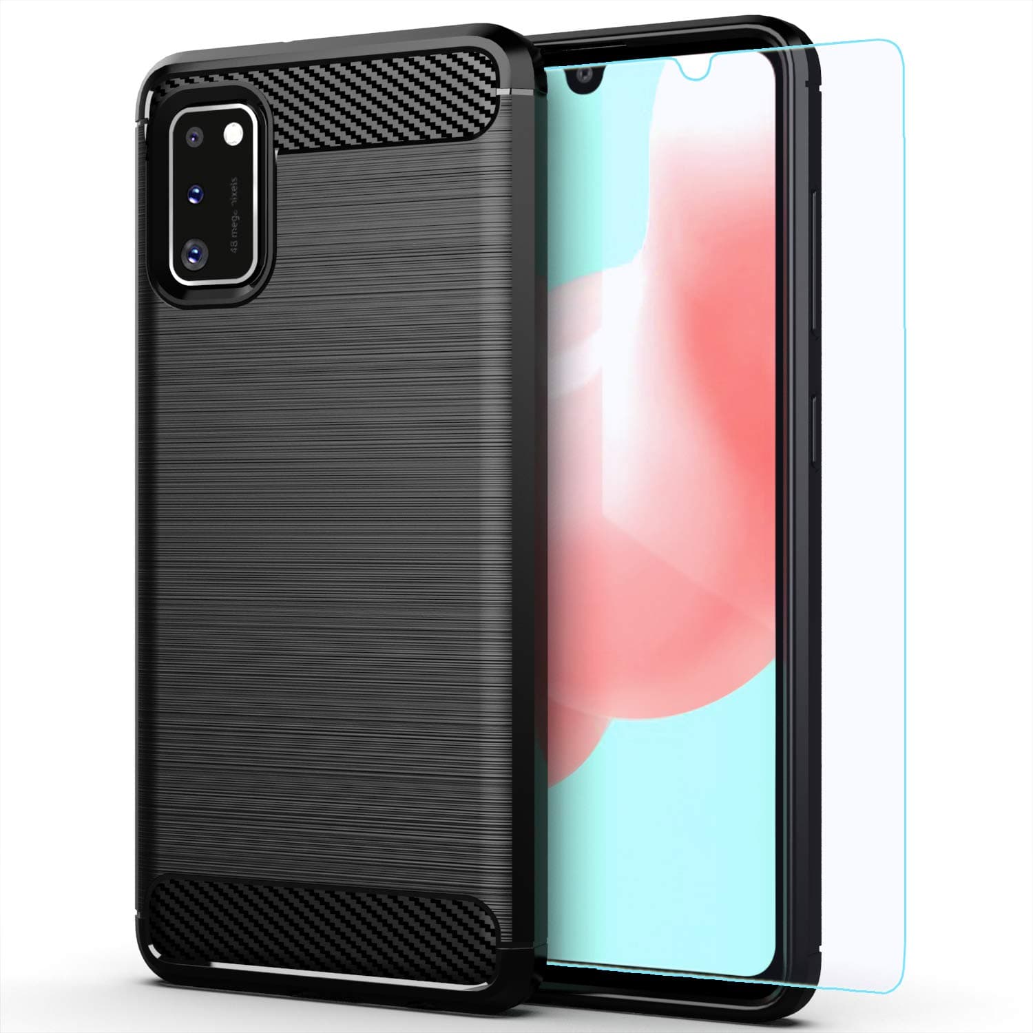 Galaxy A41 case,Samsung A41 case,with HD Screen Protector,MAIKEZI Soft TPU Slim Fashion Non-Slip Protective Phone Case Cover for Samsung Galaxy A41(Black Brushed TPU)