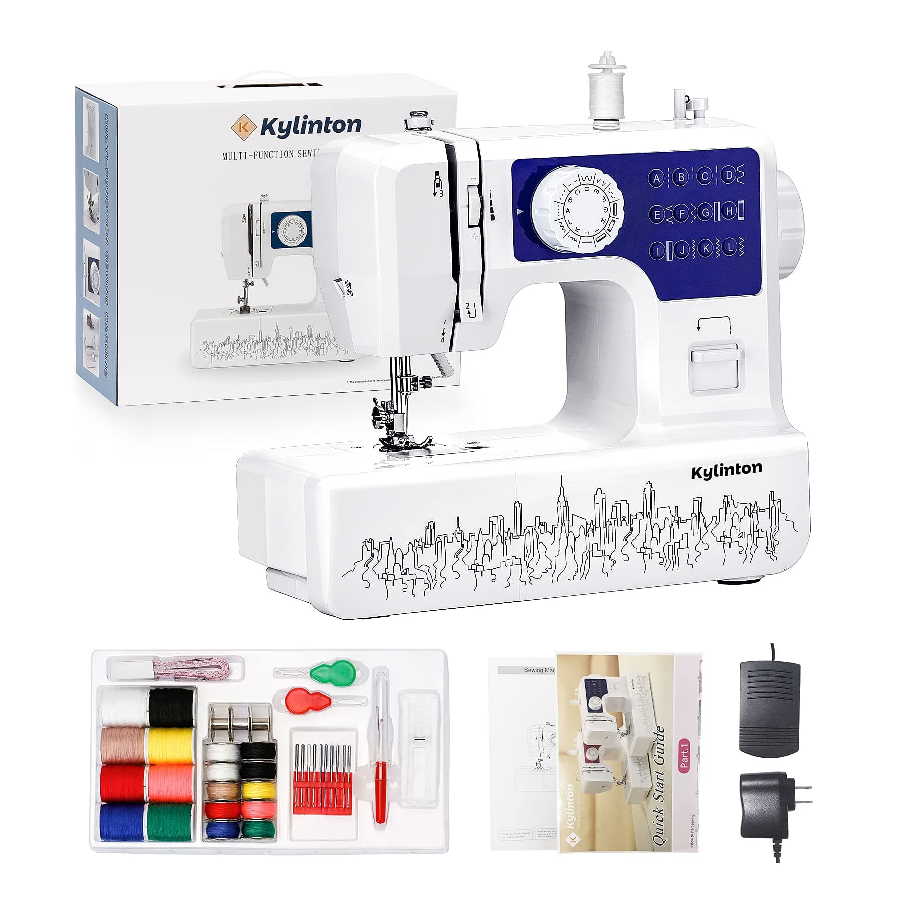 Sewing Machine for Beginners Mini Sewing Machine for Kids, Electric Small Sewing Machine with Foot Pedal, 12 Built-in Stitches, 2 Speeds, Automatic Winding for Cloth Girls Adults, Blue