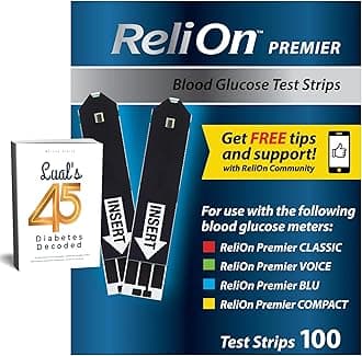 Premier Blood Glucose Test Strips 100 ct, Compatible with Premier Meters, Diabetic Test Strips | Premier Test Strips 100 Count, Bonus Diabetes Guide Included (100)