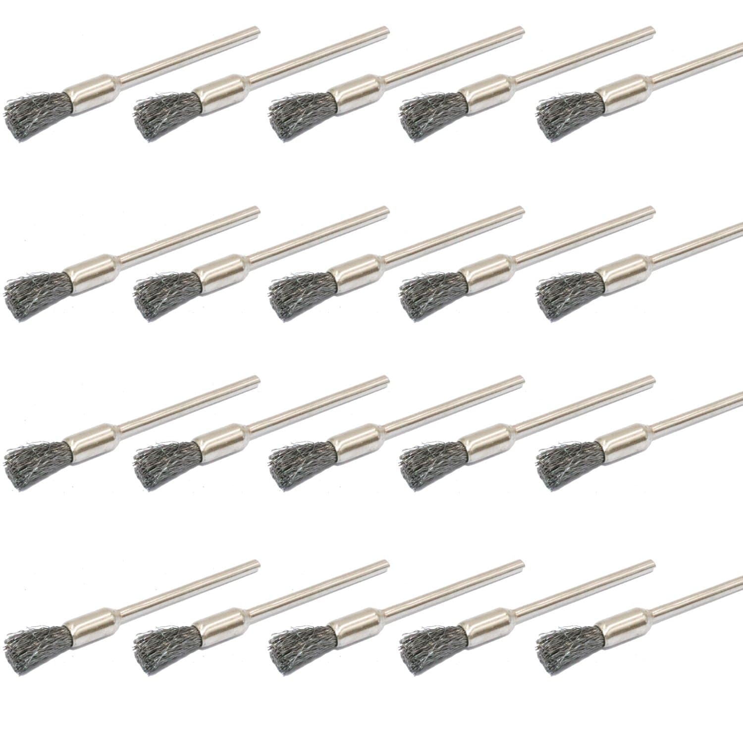 Steel Cleaning End Brushes Pen Wire Brush Rust Paint Removal Bits Polishing Rotary Tools Accessories 3 MM Mandrel 20 Pieces
