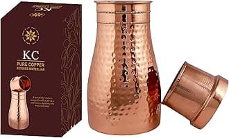 KC Pure Copper Hammered Design Copper Water Bottle /Pitchers /Jug / Bed Room Jar / Bedside Carafes with Tumbler with Lid 1000 ML