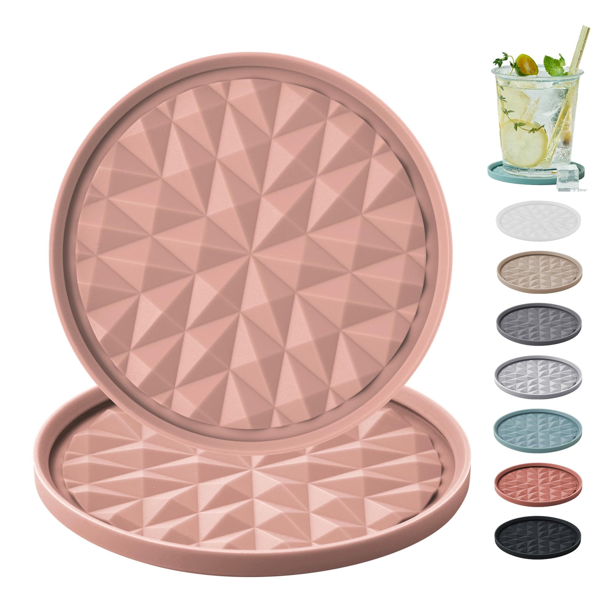 Silicone Coasters for Drinks[2 Pack for Office]- Cup Mat for Tabletop Protection-Non-Slip, Non-Stick, Coffee Table Decor, Great Gift for Any Occasion, Pink