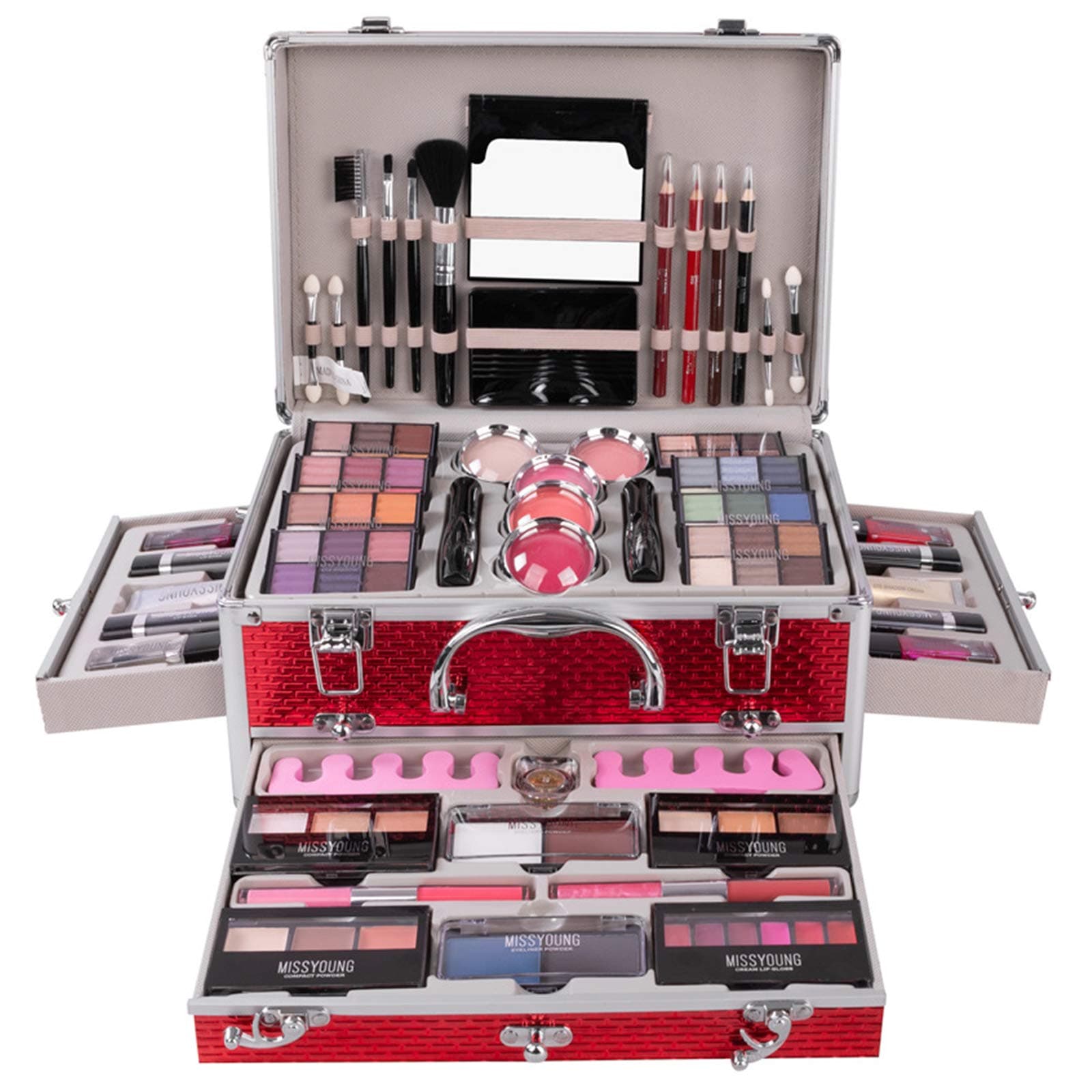 All-in-One Make-up Box Set Multi-purpose Cosmetic Storage Beauty Case Professional Contain Eyeshadow Concealer Lip gloss Blusher Compact Powder Eyebrow and Makeup Pencil Brush #3