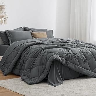 Love's cabin Twin XL Comforter Set Dark Grey, 5 Pieces Twin XL Bed in a Bag, All Season Bedding Sets with 1 Comforter, 1 Flat Sheet, 1 Fitted Sheet, 1 Pillowcase and 1 Pillow Sham