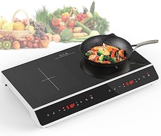 GIHETKUT Double Induction Cooktop, 4000W 2 burner Induction cooktop with LED ...