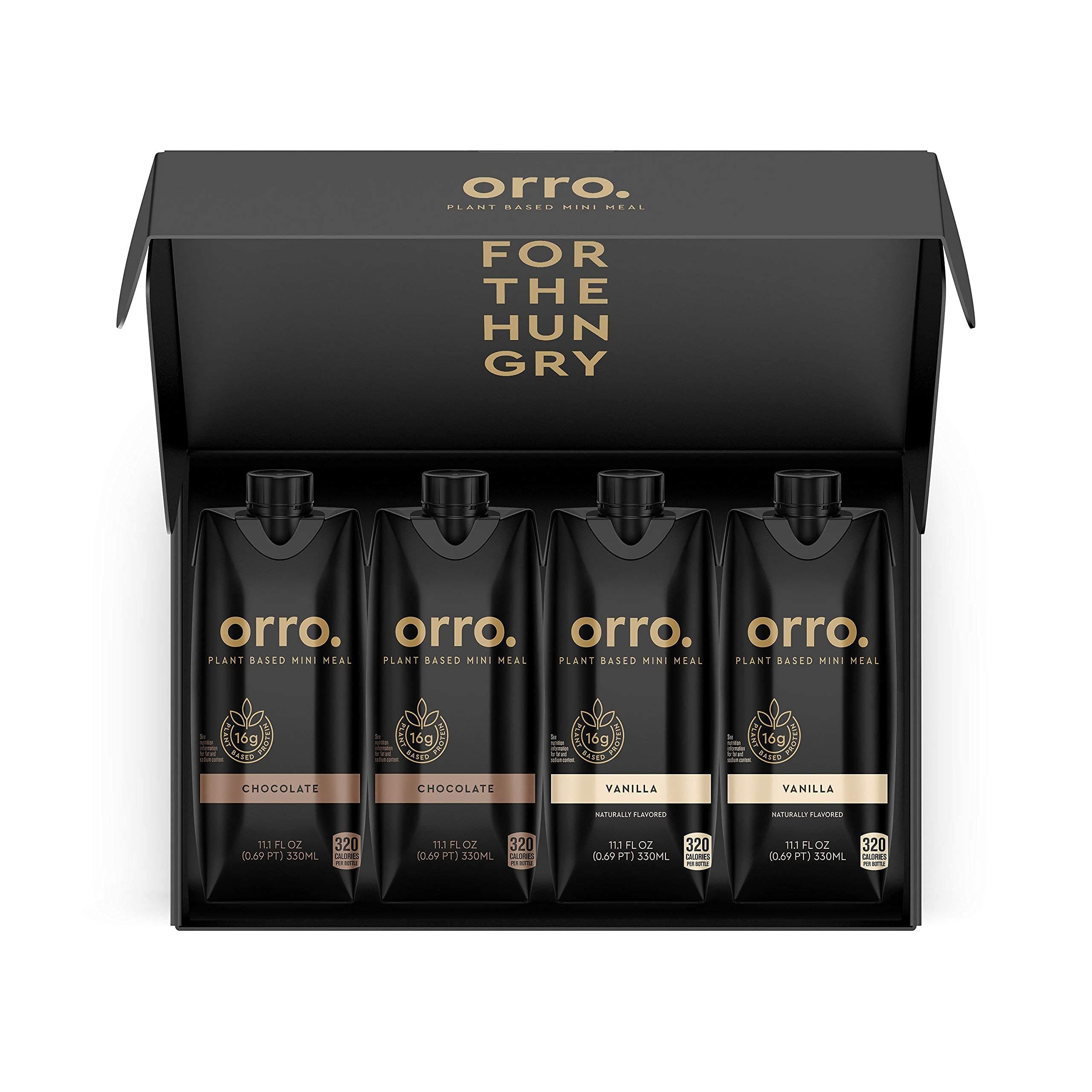 Orro Plant Based Meal Replacement Shake Drink - Variety 4pk (Pack of 4 with 2 Chocolate & 2 Vanilla) I Gluten-Free, Vegan, Vegetarian, Dairy-Free, Soy-Free, Allergy-Free