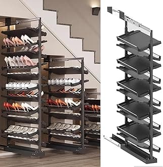 Pull-Out Shoe Rack Organizer for Closet Shoe Cabinet,Adjustable Height Retractable Metal Stackable Shoe Rack, Vertical Shelf Organizer for Small Bedroom Closet, Space Saving Storage, Black(68cm,10 Tie