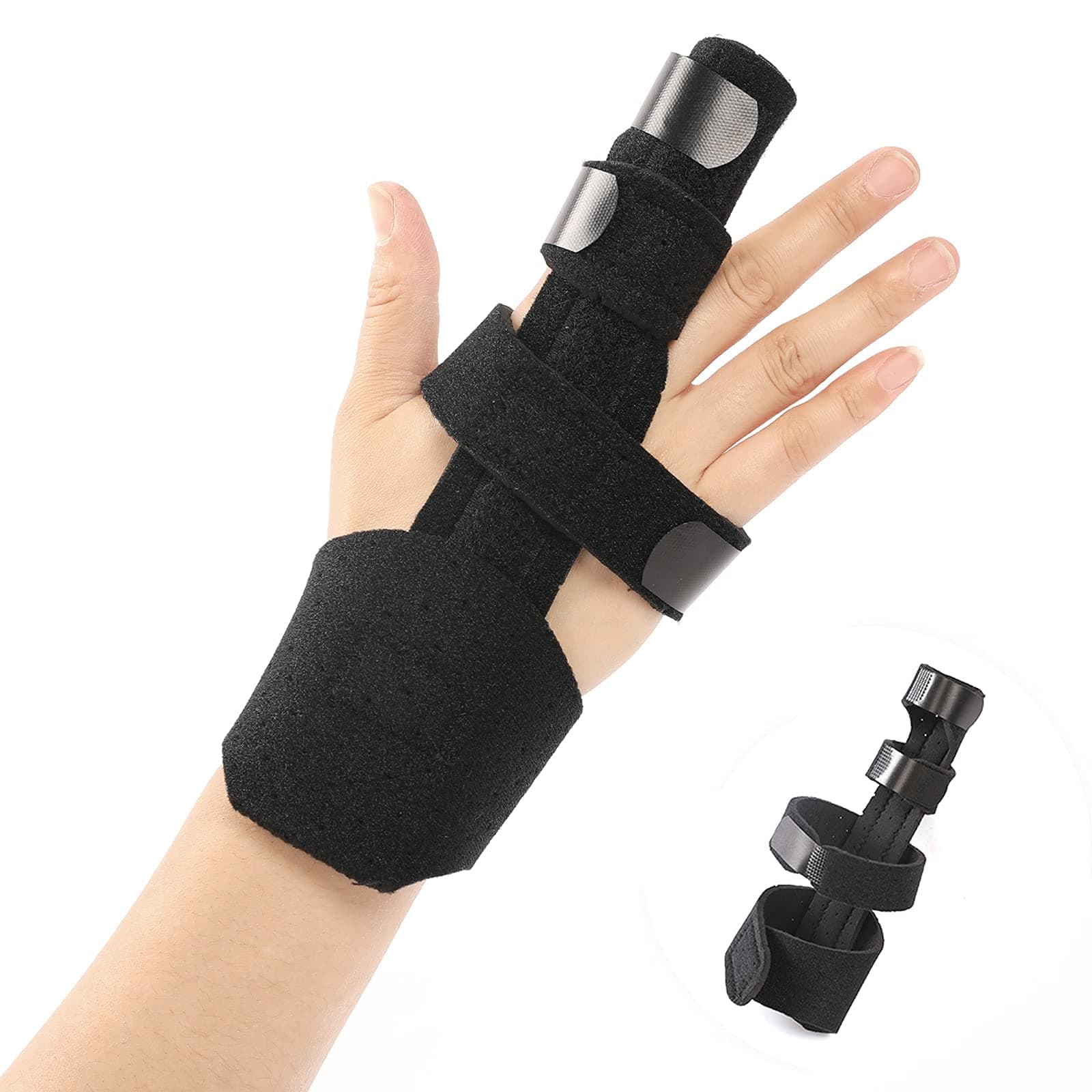 Trigger Finger Splint for Men & Women, Adjustable One or Two Finger Splint Full Hand and Wrist Brace Support, Metal Straightening Finger Immobilizer for Sprains, Finger Discomfort Relief