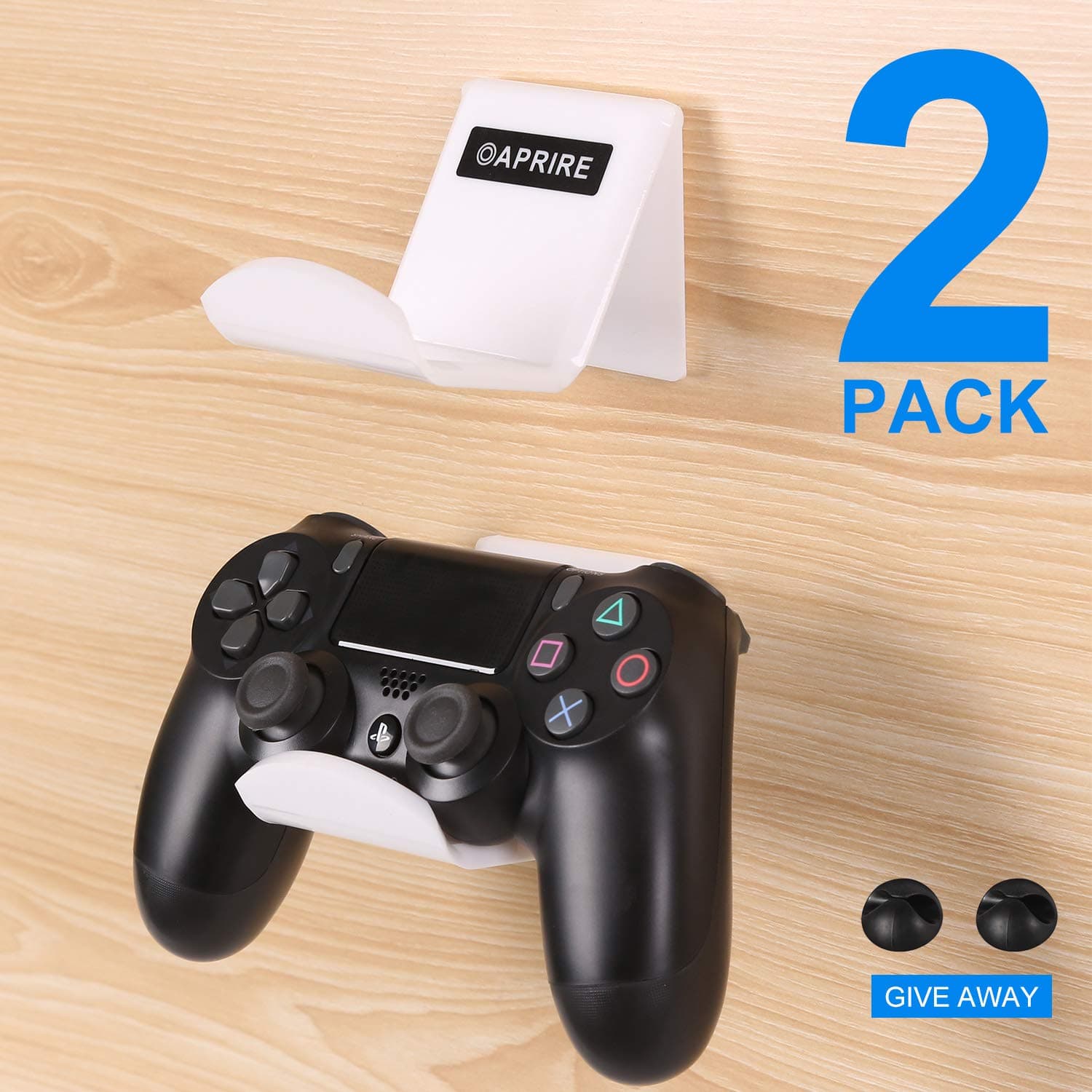 OAPRIRE Game Controller Holder Stand Wall Mount(2 Pack) for PS4 / Xbox One/Steam/Nintendo Switch/PC Controller - Universal PS4 Xbox one Controller Accessories with Cable Clips - Stick on - White