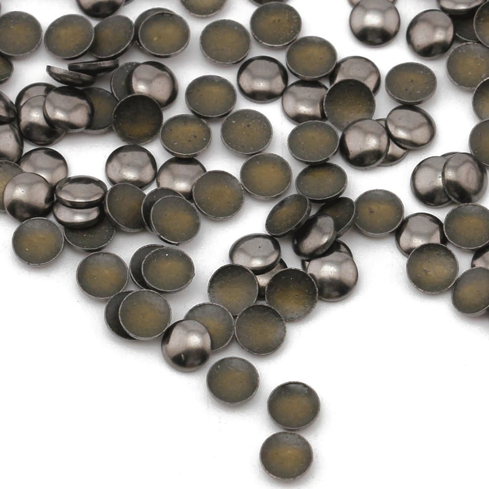 Beadsland Hotfix Iron On, 5mm Flat Back 1/3 Round Studs - 1/4" FlatBack Glue on Studs 100pcs (Gun Grey 5mm Round)
