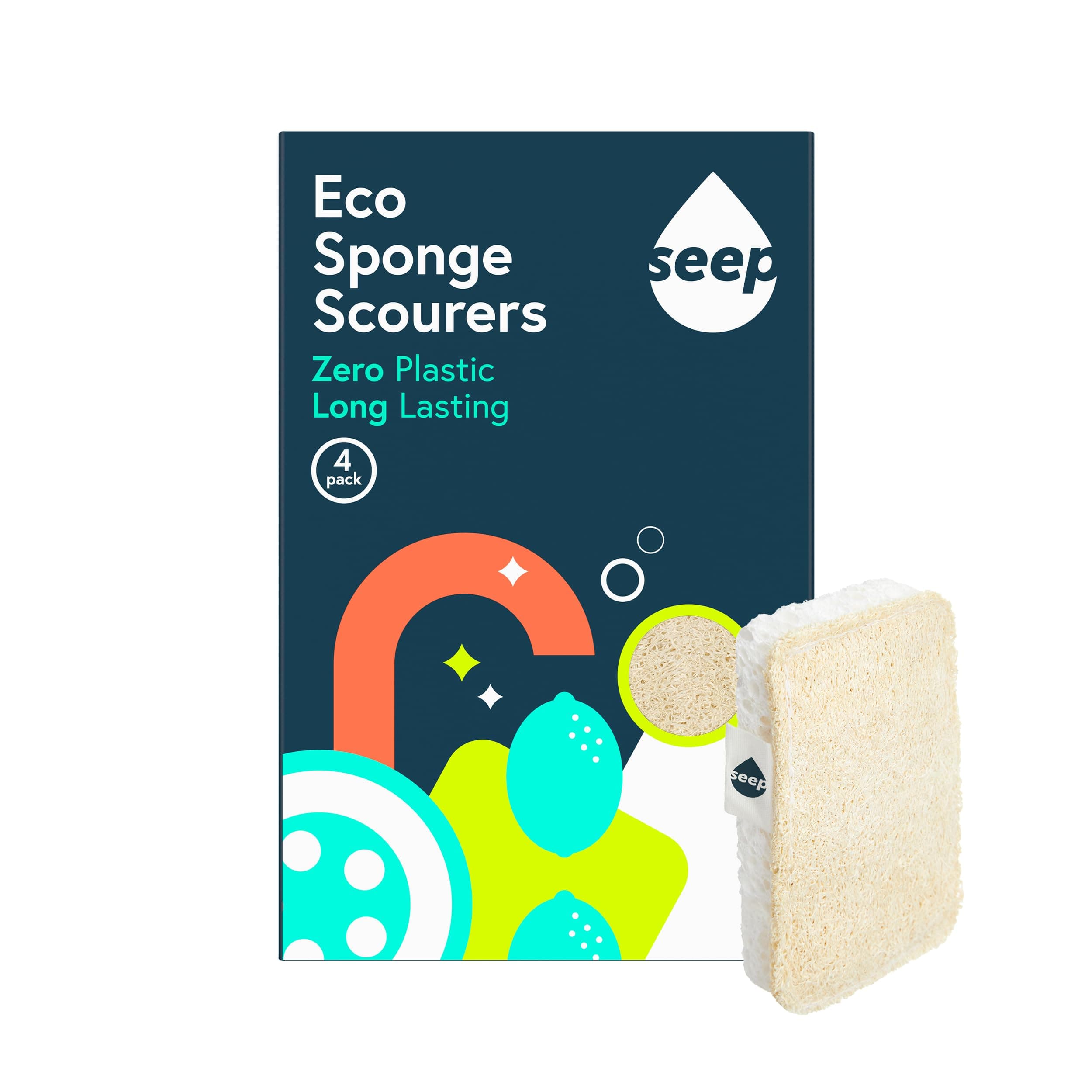 Seep Eco Sponges Washing Up - 4 Pack Multipack Compostable Kitchen Sponge - Cleaning Sponges Made Using Loofah - Sponge Scourer