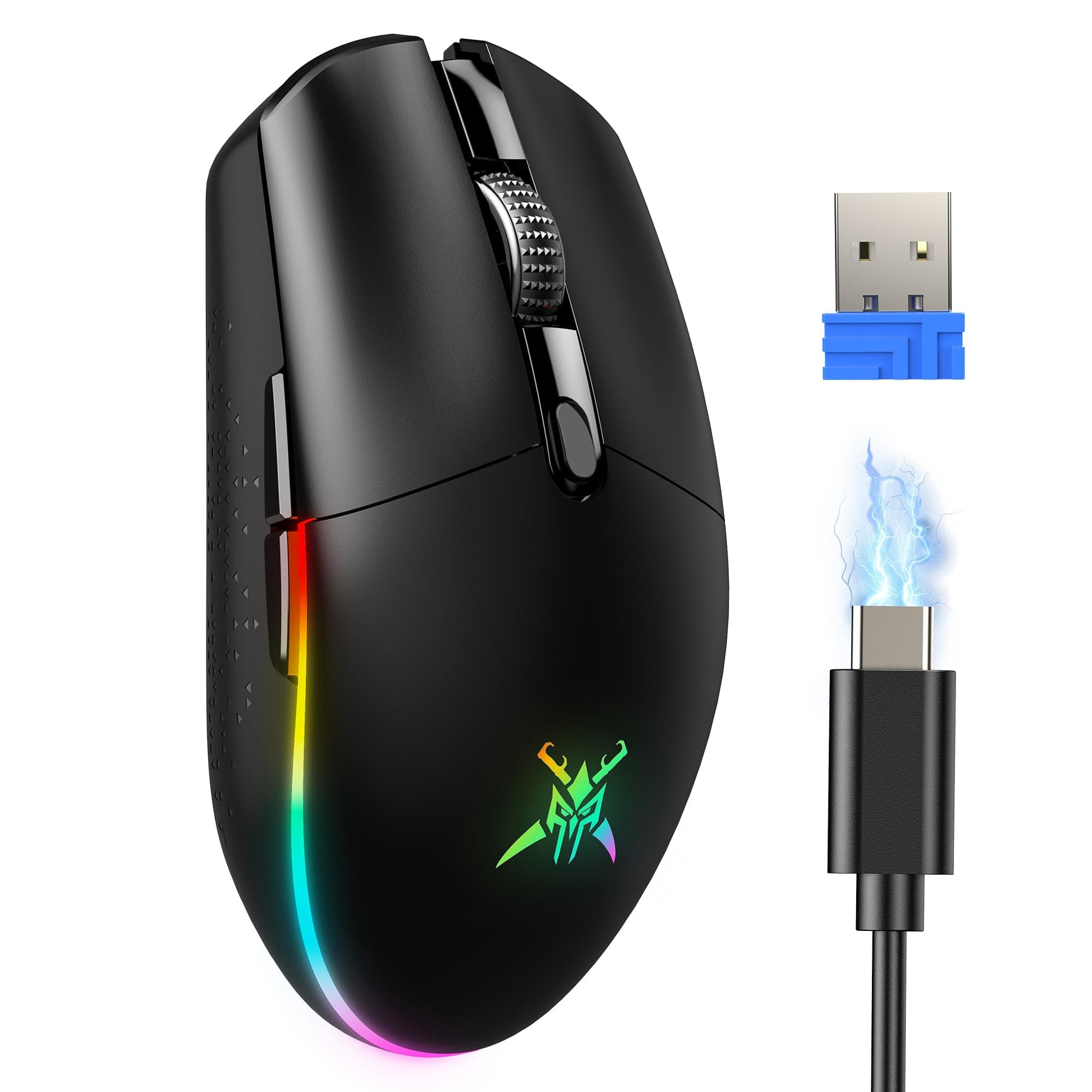TECKNET Wireless Gaming Mouse, 8000 DPI, RGB Lighting, 6 Programmable Buttons, Lightweight 72g, 100h Battery Life Fast Response Gaming Mouse for Laptop, PC, Mac