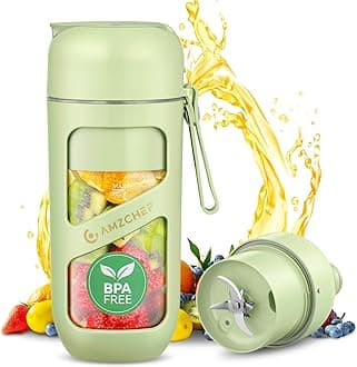 AMZCHEF Portable Blender Smoothie Maker, Vacuum Mini Blenders for Smoothies, 380ml Tritan Portable Smoothie Blender Bottle for Travel, Gym Kitchen Office, 10 Blades USB Rechargeable