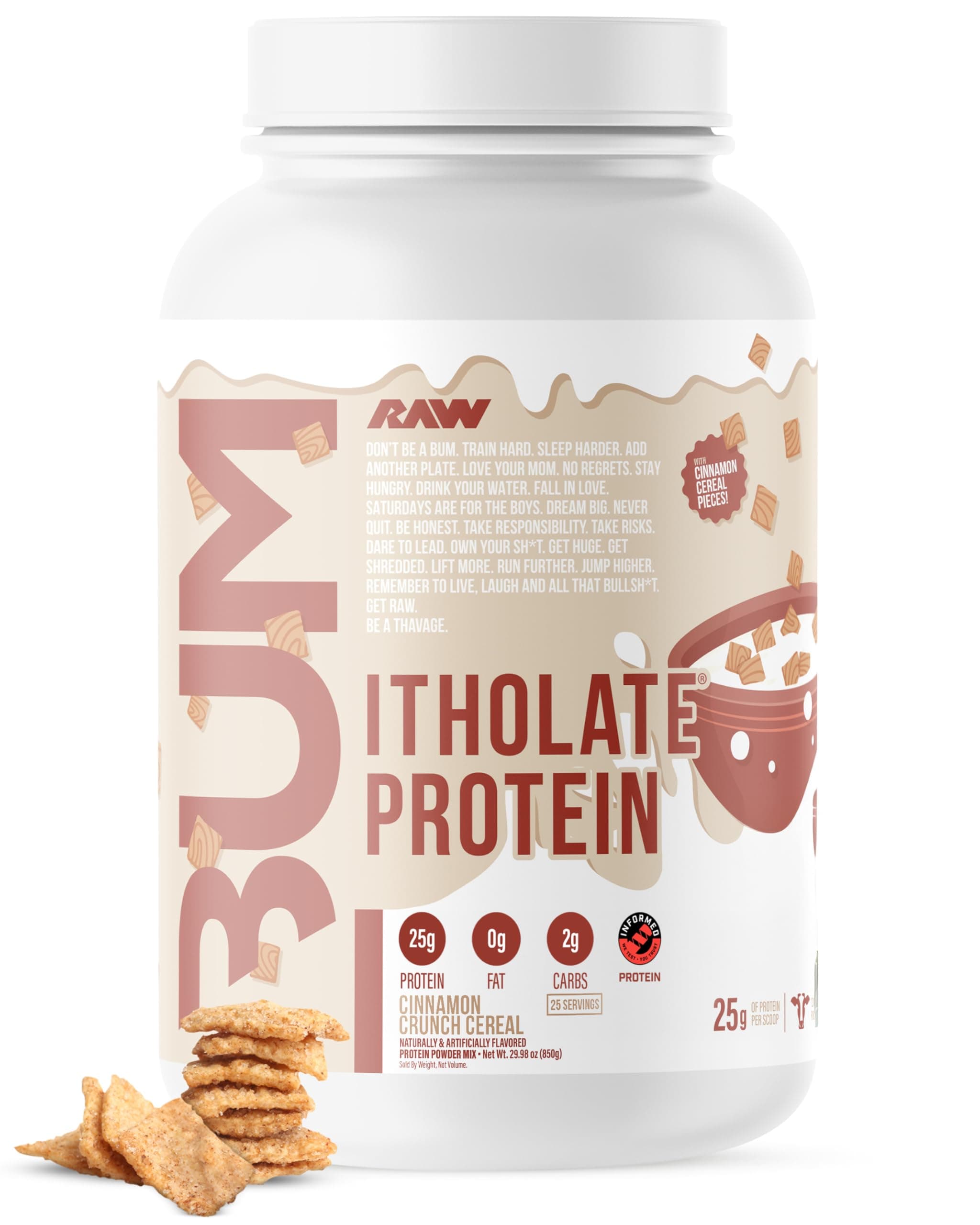 RAW Whey Isolate Protein, (CBUM Itholate Protein) - 100% Grass-Fed Sports Nutrition Powder for Muscle Growth & Recovery - Low-Fat, Low Carb, Naturally Flavored - 25 Servings (Cinnamon Crunch Cereal)