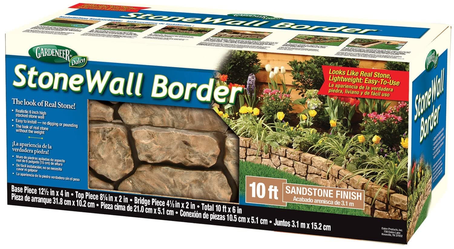 Gardeneer by Dalen Stone Wall Border Landscape Edging Border – 6 Inch Garden Edging Border – Hand Painted Easy DIY Installation Edging for Landscaping – Lightweight Realistic Design (Sandstone).