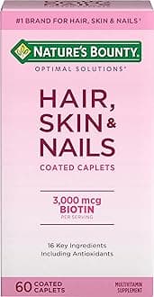 Optimal Solutions Hair, Skin & Nails Formula, with 3,000 mcg Biotin, 60 Coated Caplets, 20 Total Servings