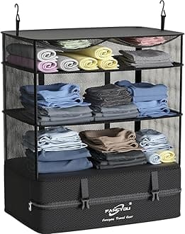Compressible Packing Cubes Portable Hanging Closet Shelves 17"x12"x24" Extendable Travel Organizer Nylon Packing Bags for Suitcase