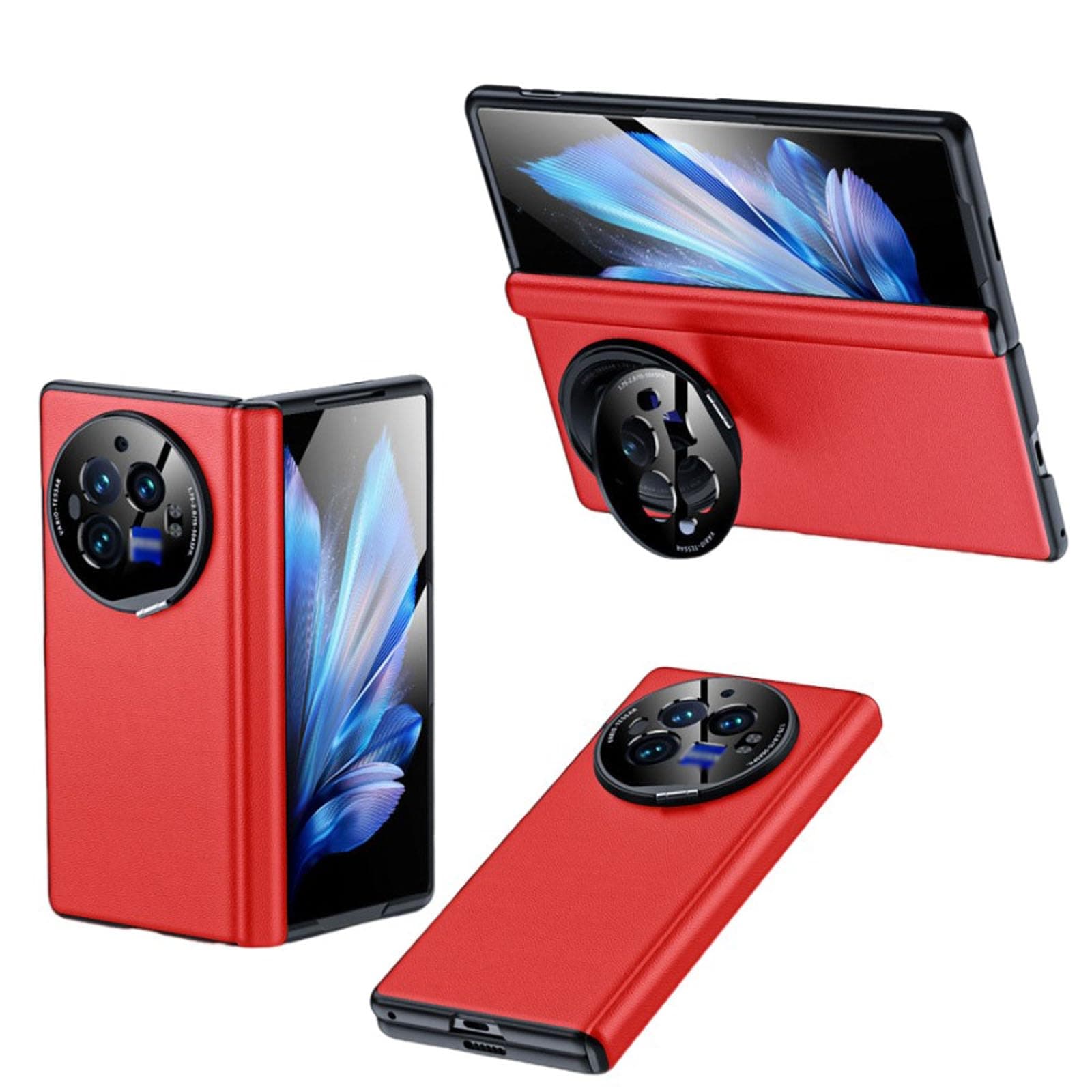 Case for Vivo X Fold 3/3 Pro, Real Leather Case with Screen Protector Kickstand Camera Protection All-Inclusive Shockproof Case (forXFold3Pro,Red)