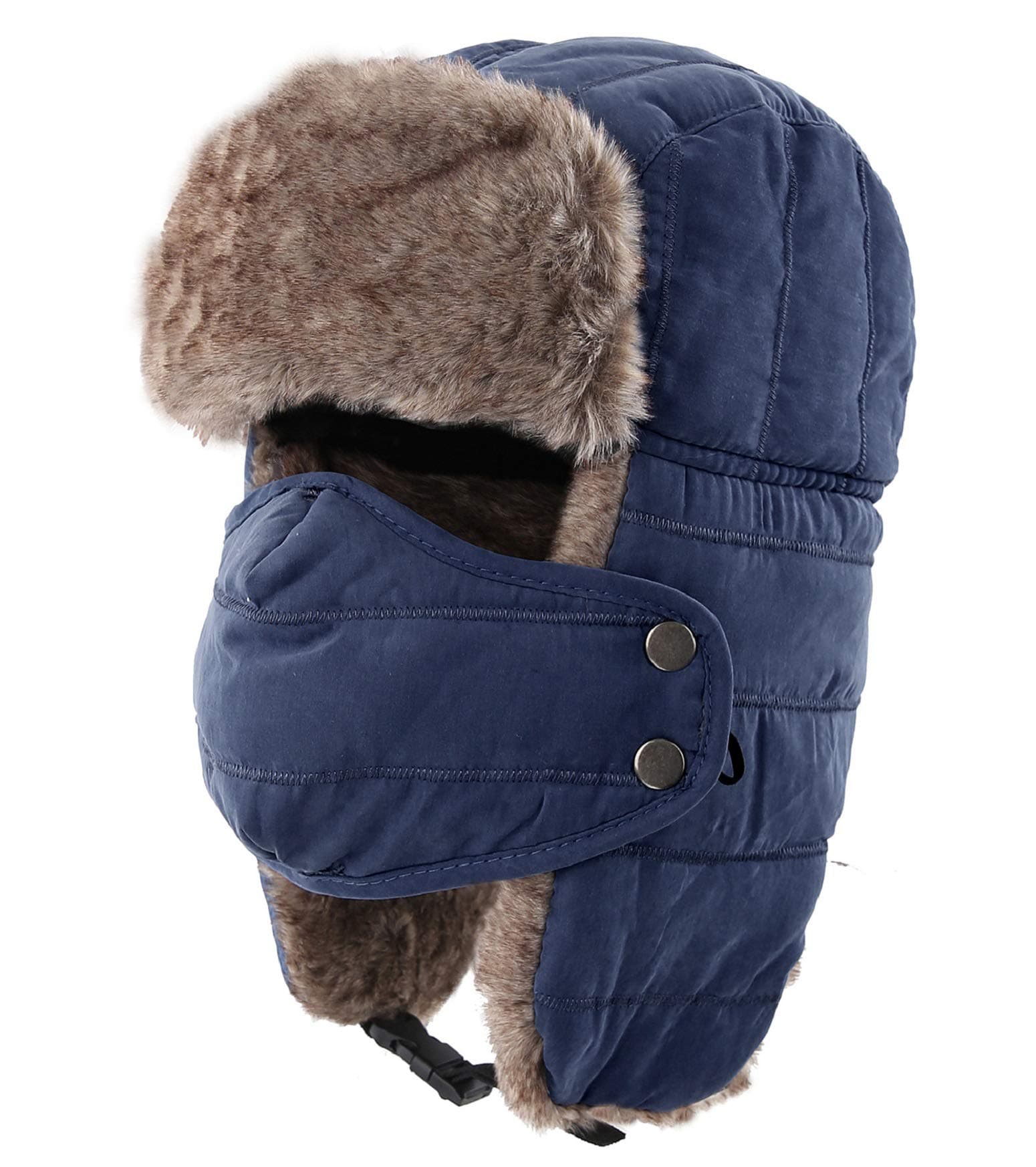 Connectyle Men's Trooper Trapper Hat Warm Winter Hats with Removable Face Mask Earflaps Faux Fur Hunting Outdoor Hat
