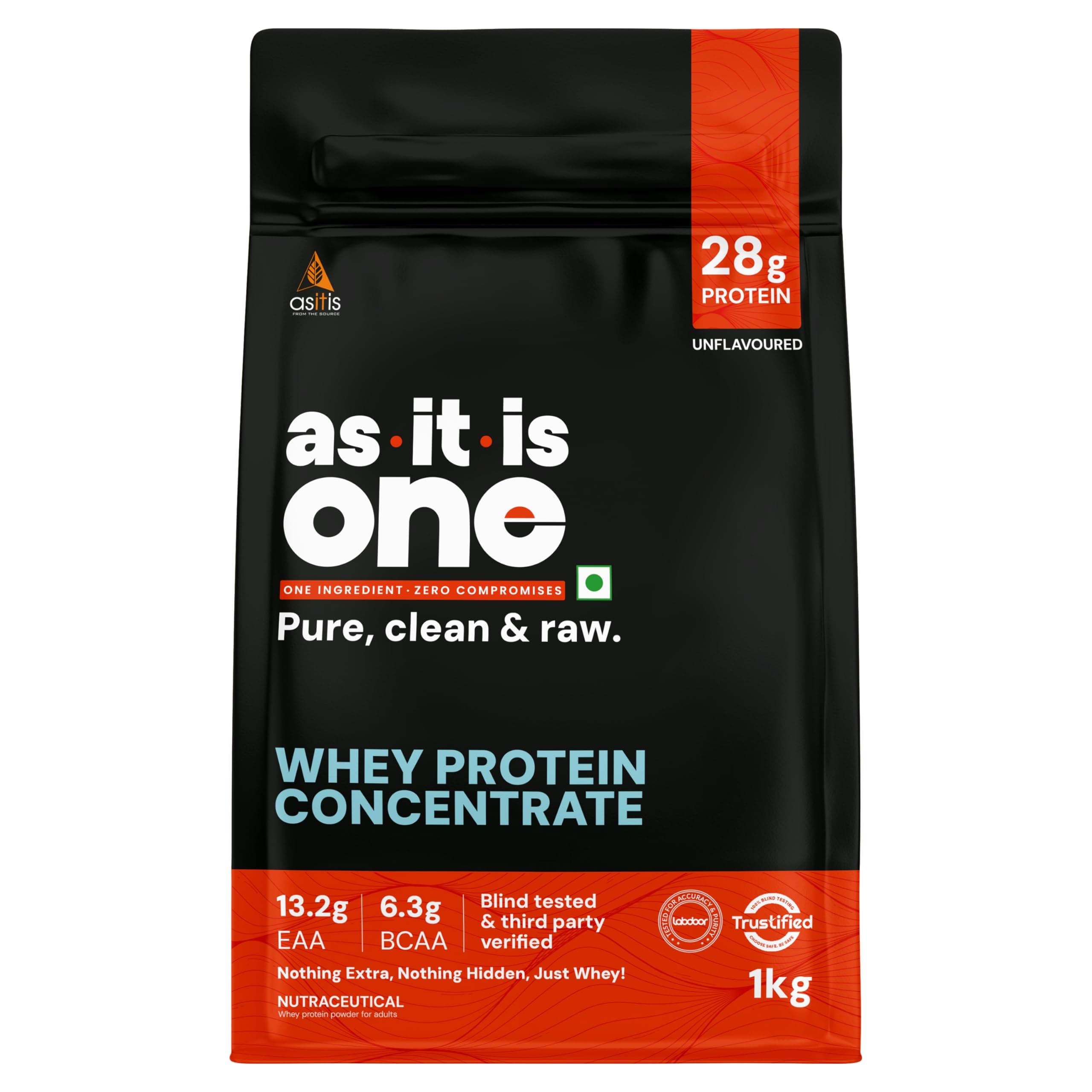 Asitis Nutrition Whey Protein Concentrate 80% Protein with Zero Amino Spiked Promotes Muscle Growth & Enhance Training Quality USA Labdoor Certified for Accuracy & Purity Unflavored, 1000 grams