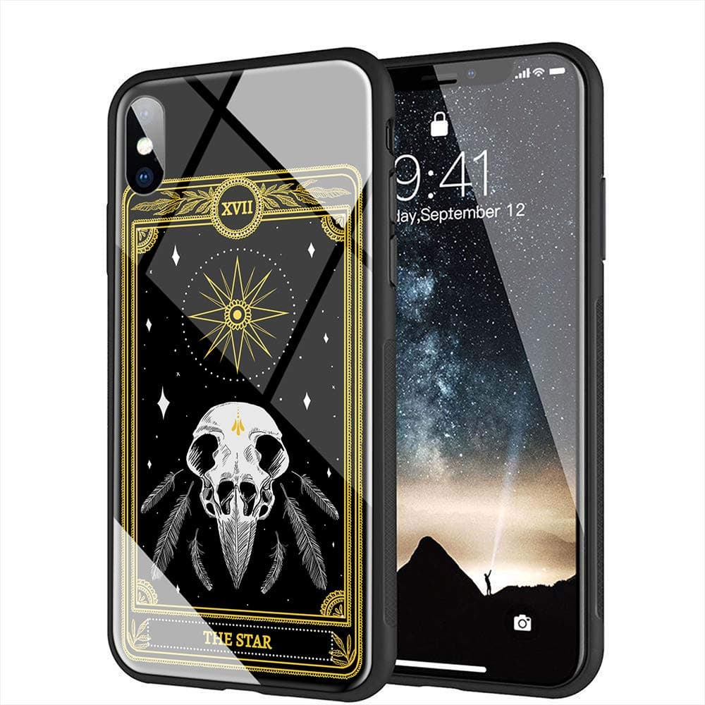 yinzongstore iPhone X Case, iPhone XS Case, Tempered Glass Back Cover Soft Silicone Bumper Compatible with iPhone X/XS AMA-26 Death Tarot