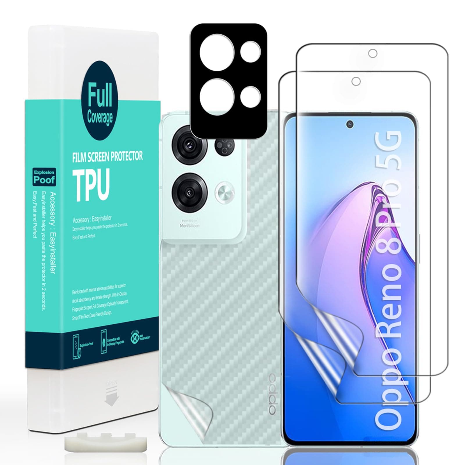 - Ibywind 2 Pcs Screen Protector For Oppo Reno 8 Pro 5G 6.7",Flexible TPU Film,With 1Pc Camera Lens Protector,1Pc Back Film,Bubble Free[Easy to install]