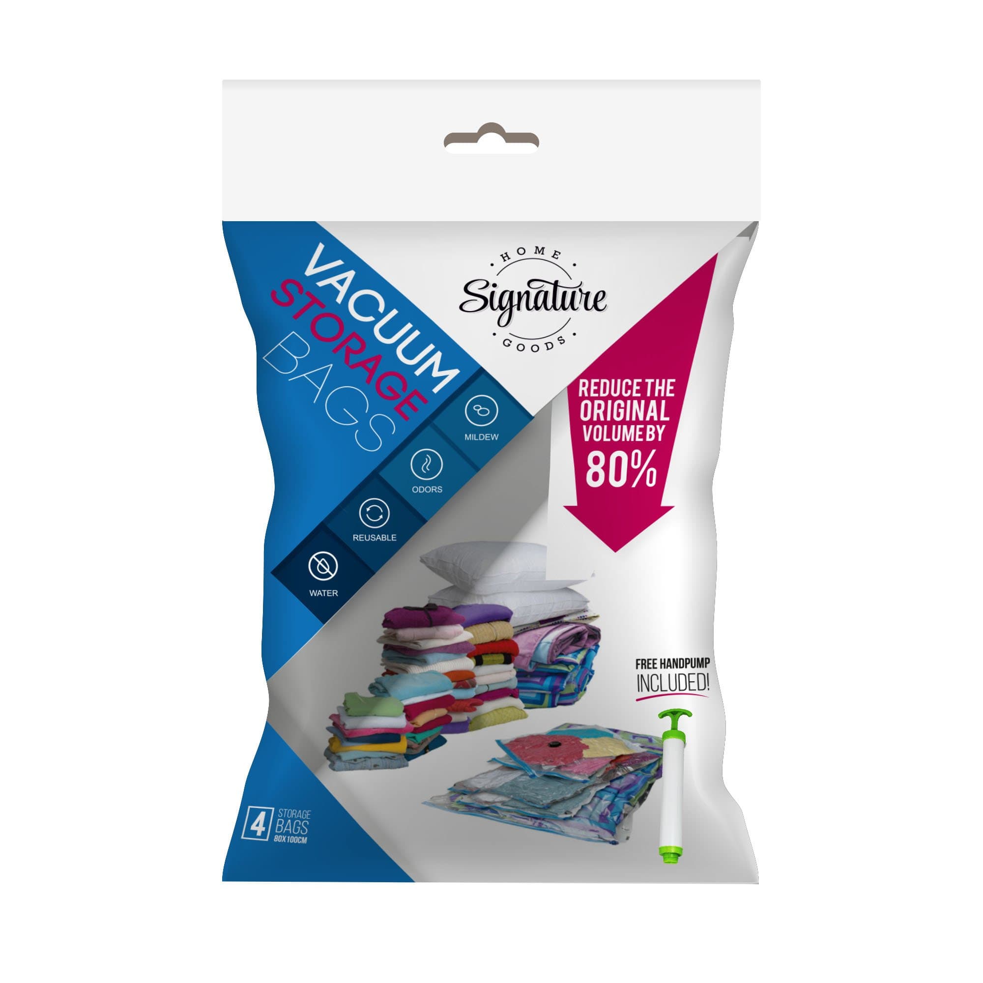 Premium Vacuum Storage Bags (8 Pack) – Reduce Storage Space by up to 85%! Perfect for Long Term Storage or Travel | Triple-Seal Technology | FREE Hand Pump Included | 4 Large + 4 Medium