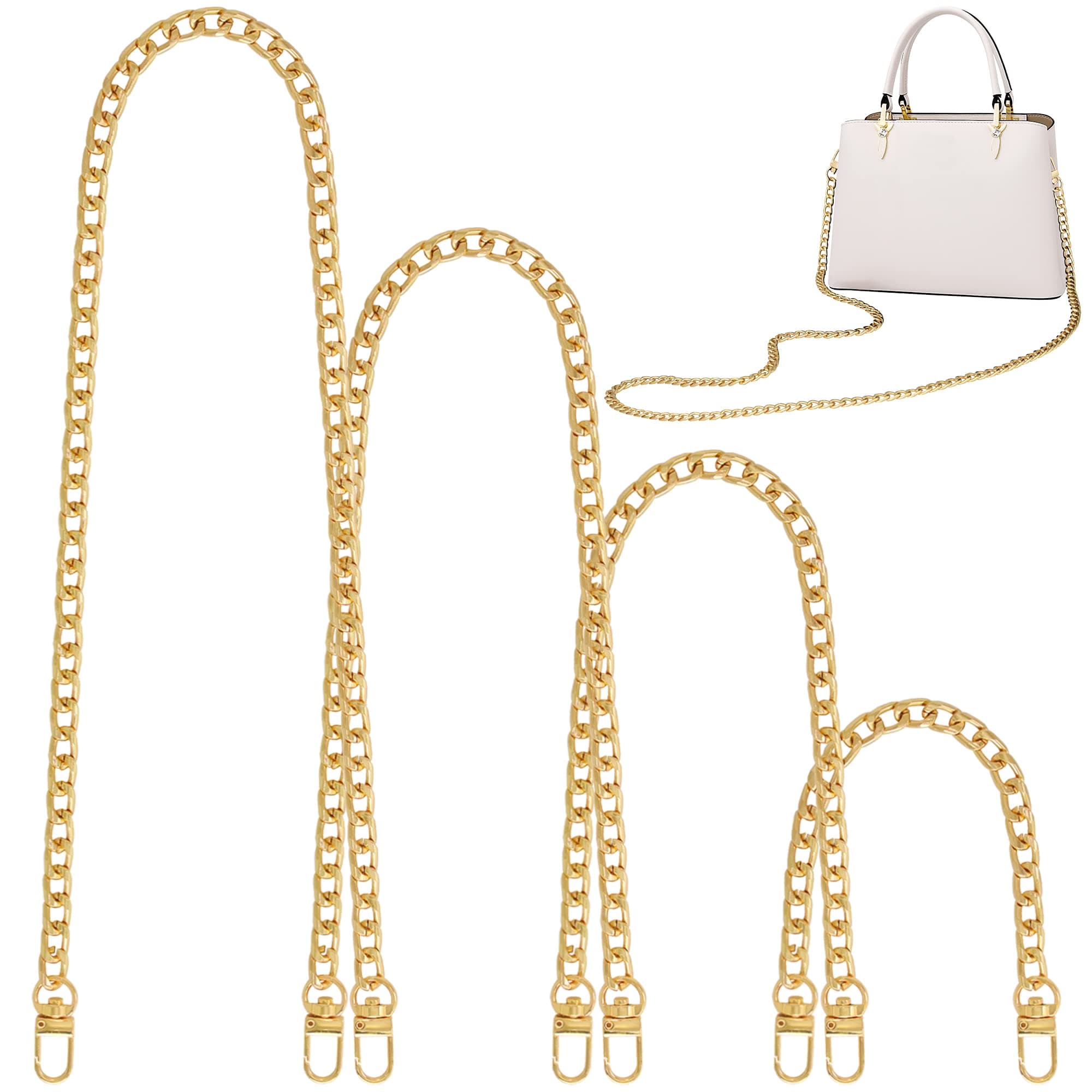 4 Sizes Flat Purse Chain Strap Crossbody Bag Replacement Strap with Metal Buckles(47.2/31.5/15.7/7.9 Inches, Gold)