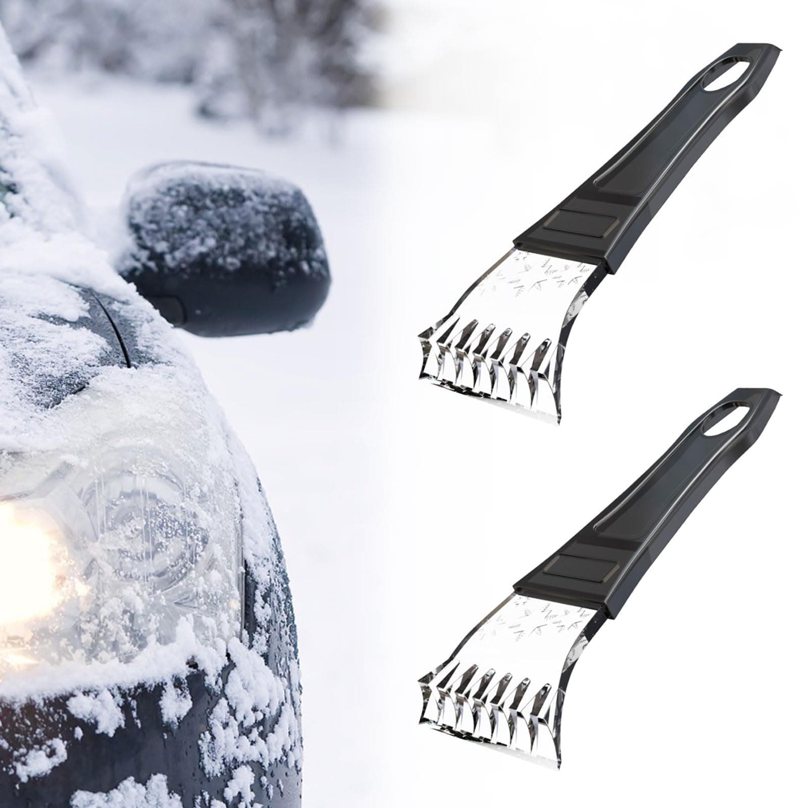 Ice Scraper Car Windscreen De-Icer 2 Pieces Car Ice Scraper Ice Breaker Car Snow Shovel Durable Stable Professional Ice Scraper with Ice Breaker Edge, Windscreen Scraper Car for Removing Frost Snow