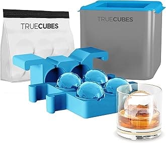 True Cubes Crystal Clear Ice Sphere Maker with Storage Bag – 4 Large Ice Spheres for Cocktails, Whiskey, and Drinks – Stackable Silicone Mold for Slow-Melting, Bartender-Quality Ice