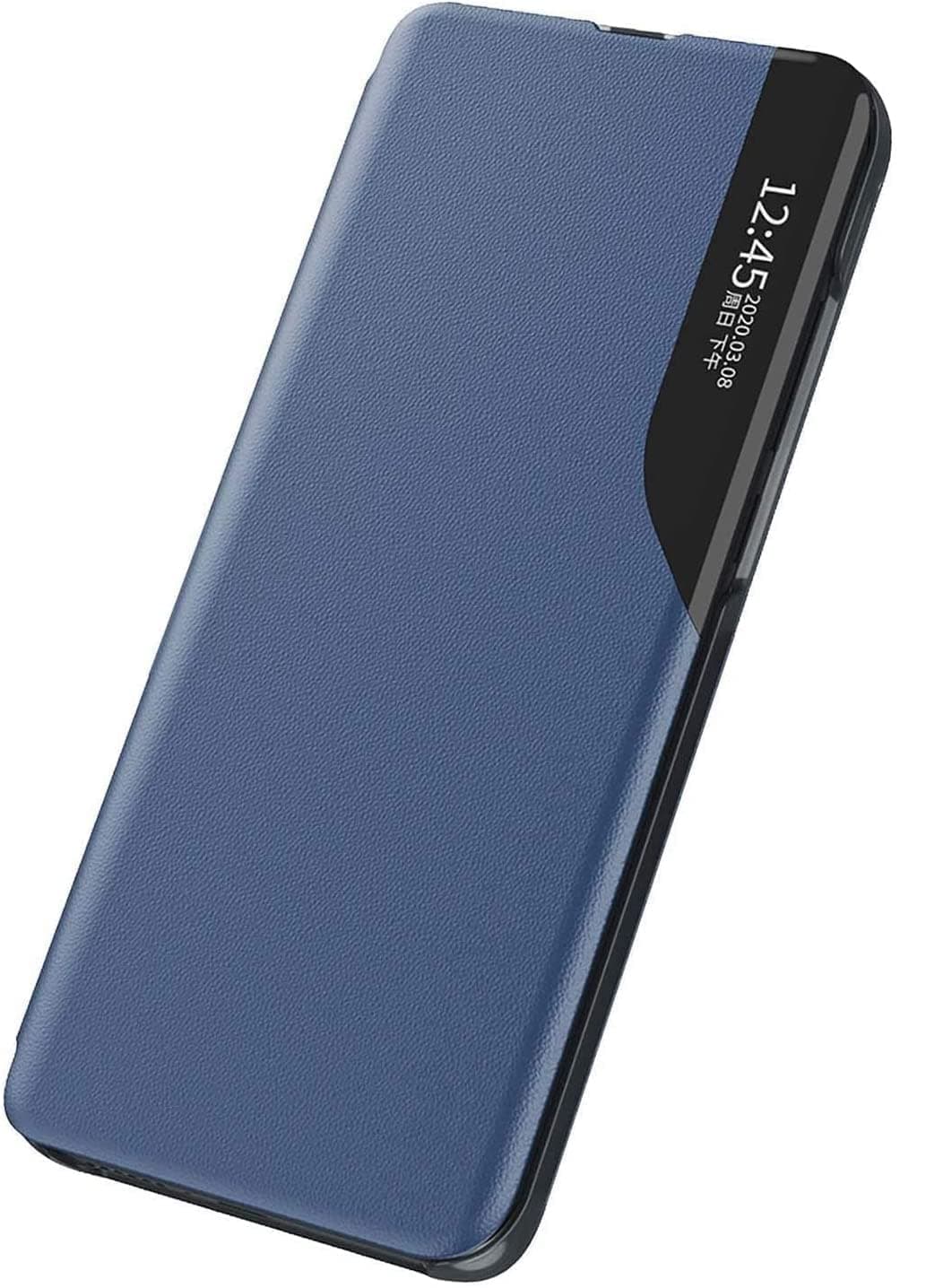 Case for Honor 90 5G, Windows Smart View Flip Cover with Foldable Kickstand, Premium Leather Phone Shell Case Cover For Honor 90 (Blue)